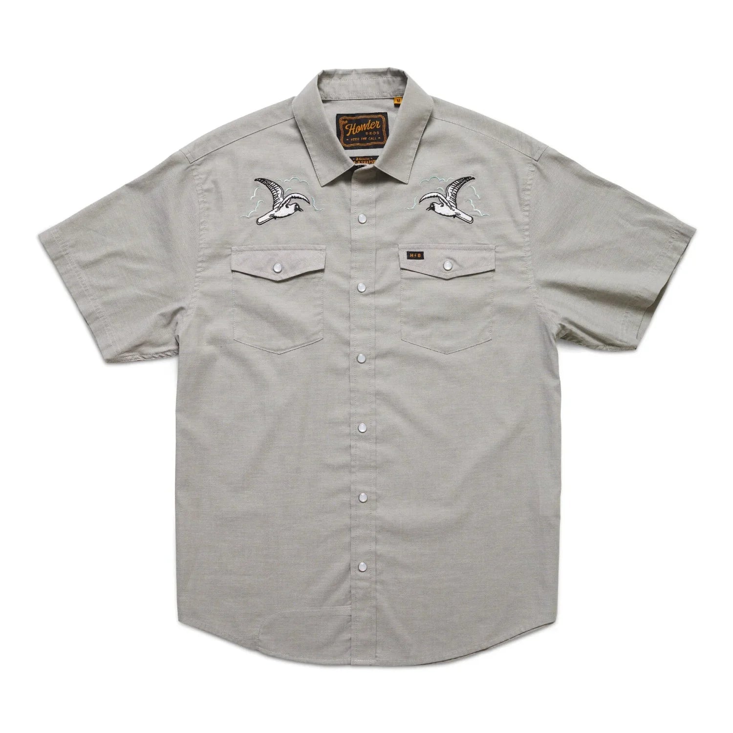 Howler Bros 01. MENS APPAREL - MENS SS SHIRTS - MENS SS BUTTON UP Men's H Bar B Snapshirt SEAGULLS | GREY OXFORD