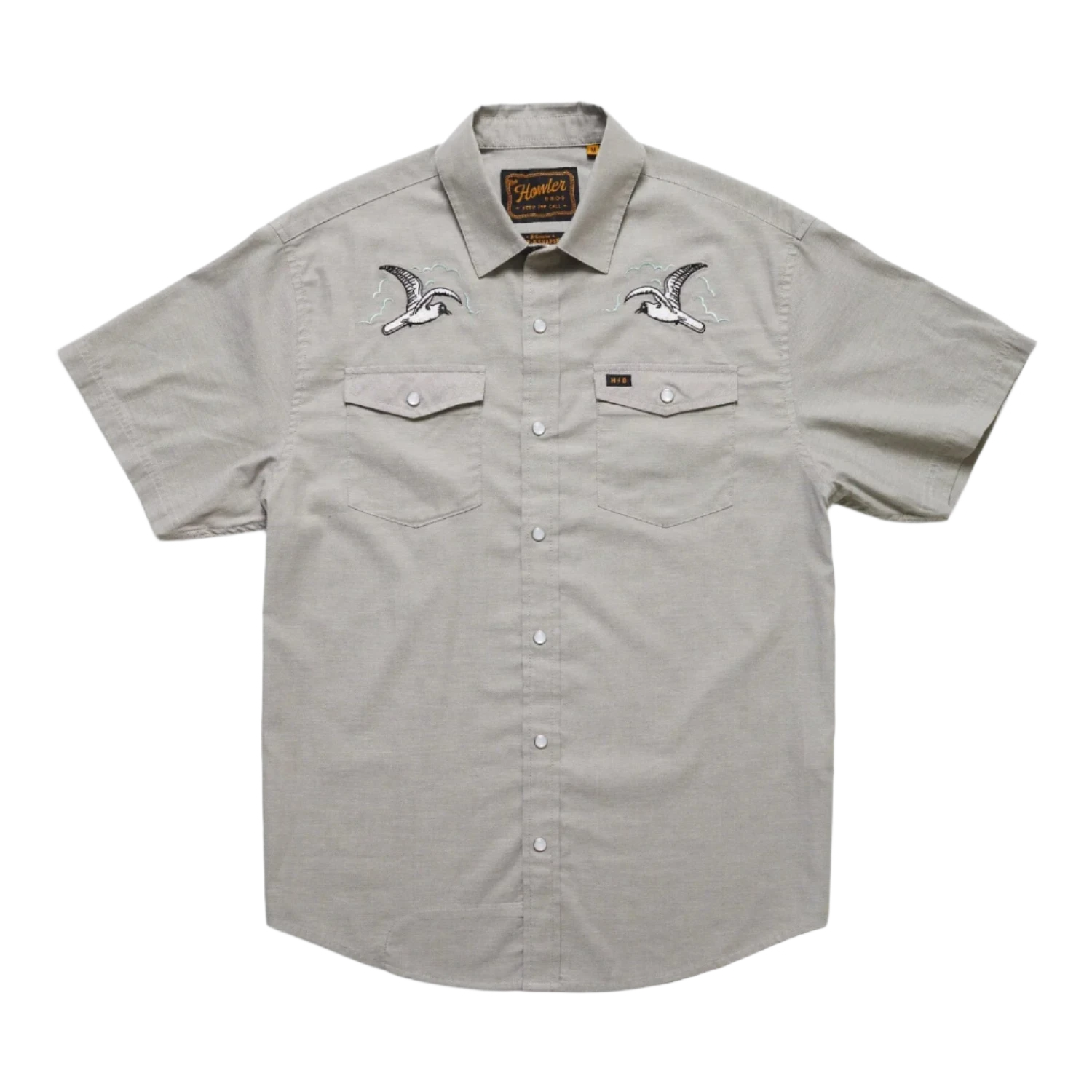 Howler Bros 01. MENS APPAREL - MENS SS SHIRTS - MENS SS BUTTON UP Men's H Bar B Snapshirt SEAGULLS | GREY OXFORD