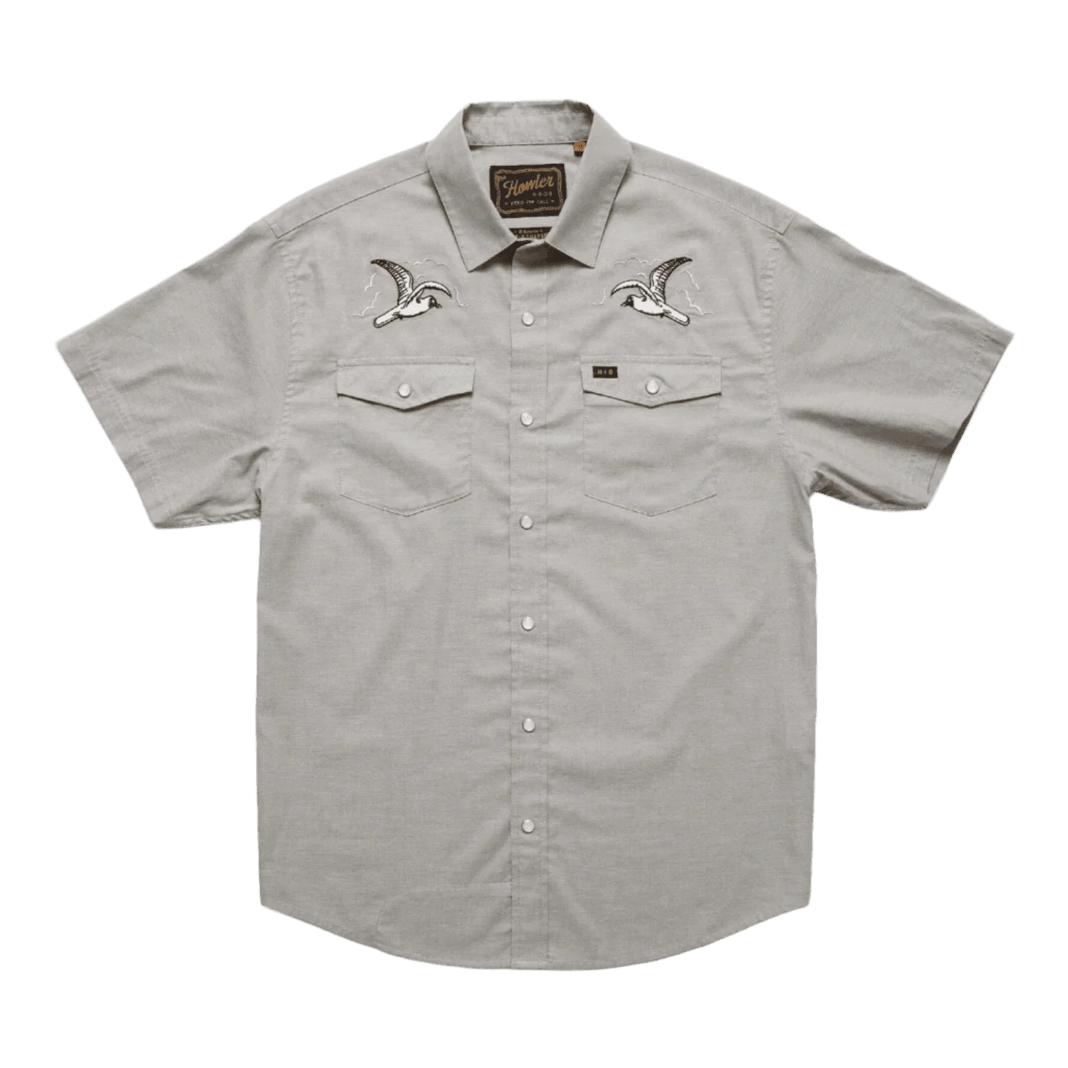 Howler Bros 01. MENS APPAREL - MENS SS SHIRTS - MENS SS BUTTON UP Men's H Bar B Snapshirt SEAGULLS | GREY OXFORD