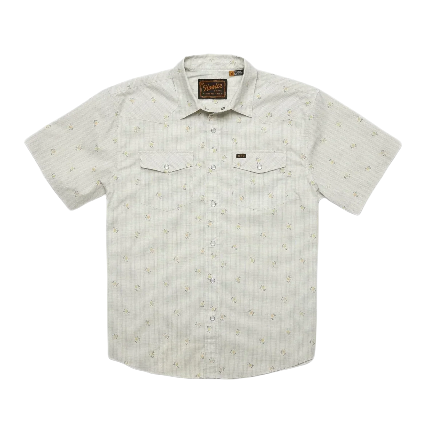 Howler Bros 01. MENS APPAREL - MENS SS SHIRTS - MENS SS BUTTON UP Men's H Bar B Snapshirt VINTAGE GRID FLORAL | MEDIUM WHITE