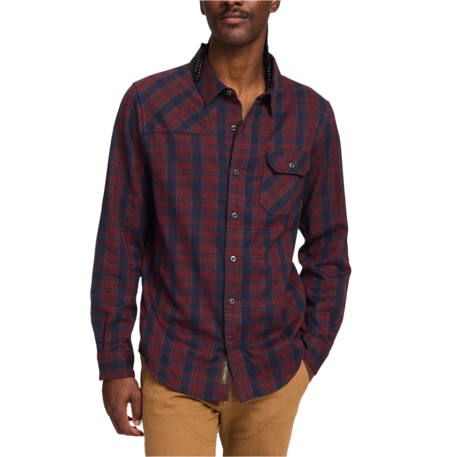 Howler Bros 01. MENS APPAREL - MENS LS SHIRTS - MENS LS BUTTON UP Men's Harker's Flannel BARRETT PLAID | BURGUNDY