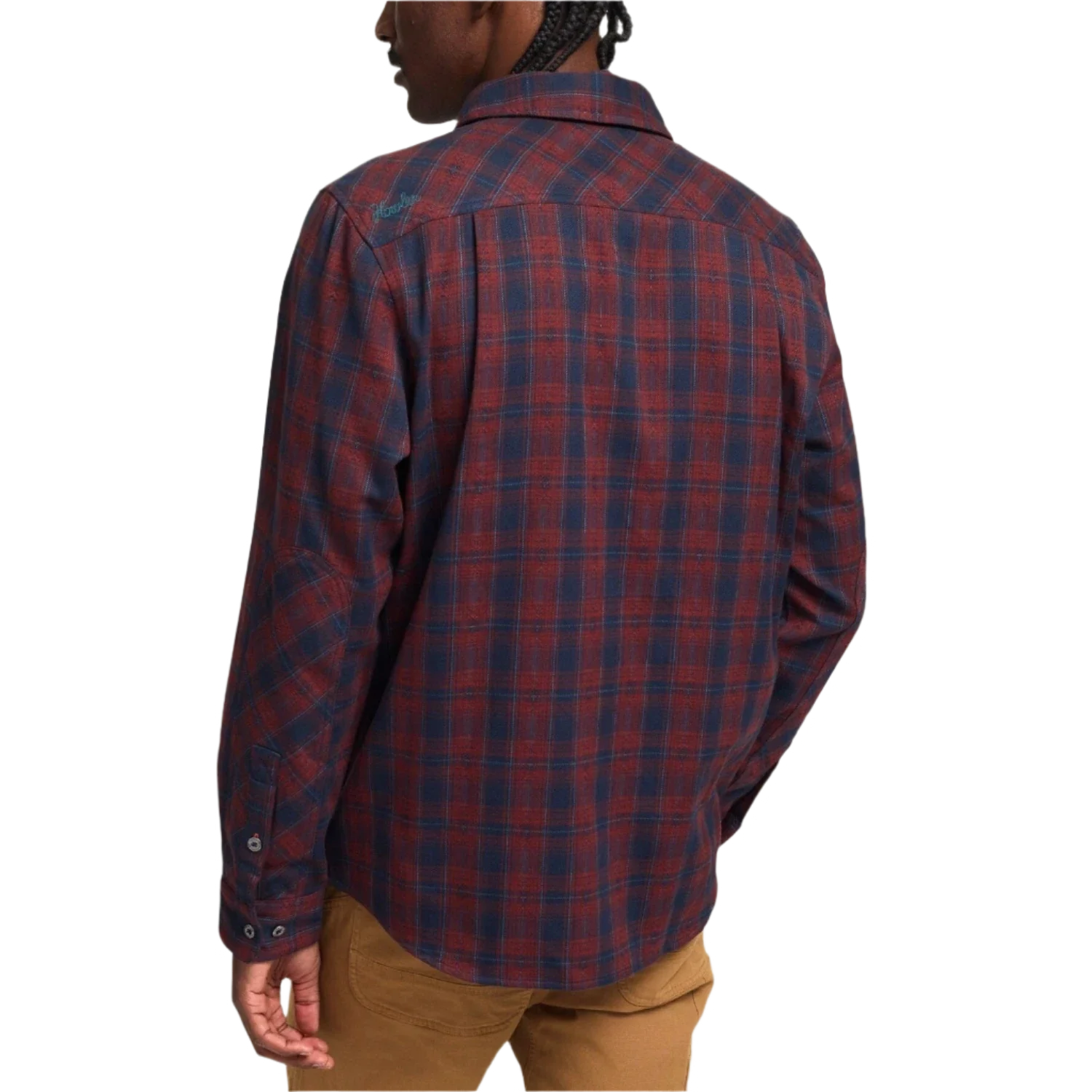 Howler Bros 01. MENS APPAREL - MENS LS SHIRTS - MENS LS BUTTON UP Men's Harker's Flannel BARRETT PLAID | BURGUNDY