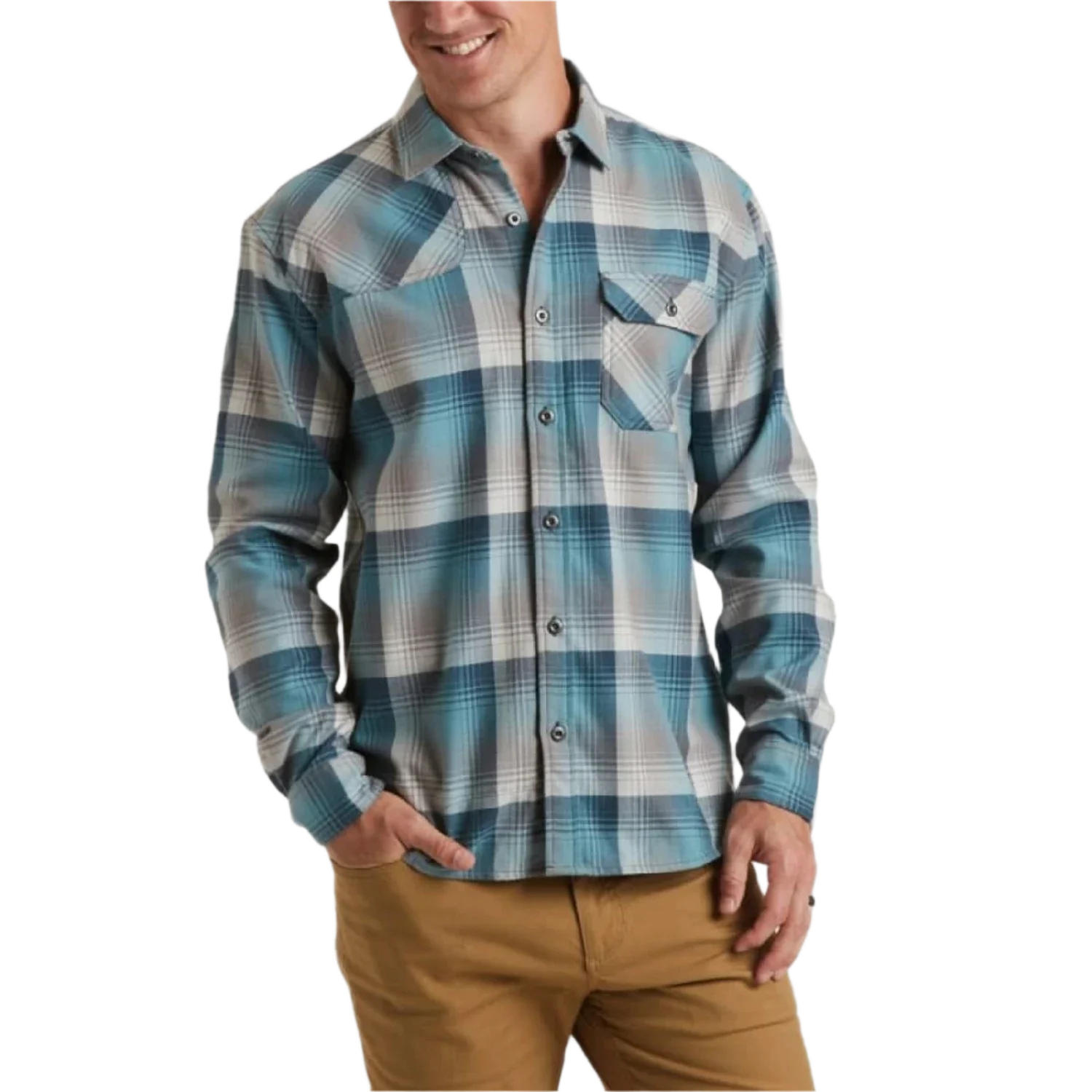 Howler Bros 01. MENS APPAREL - MENS LS SHIRTS - MENS LS BUTTON UP Men's Harker's Flannel CAVERN PLAID | FINE MORNING