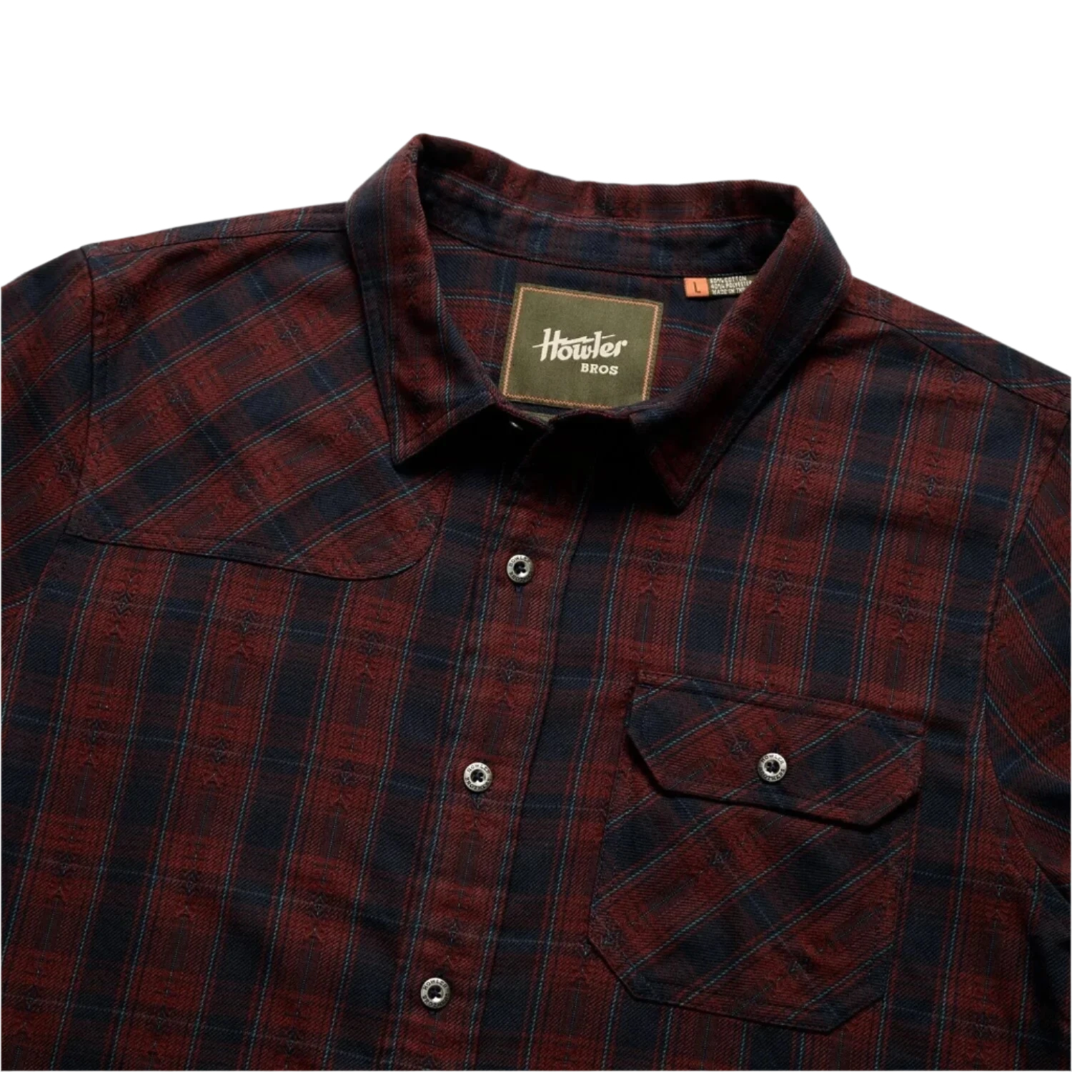 Howler Bros 01. MENS APPAREL - MENS LS SHIRTS - MENS LS BUTTON UP Men's Harker's Flannel BARRETT PLAID | BURGUNDY