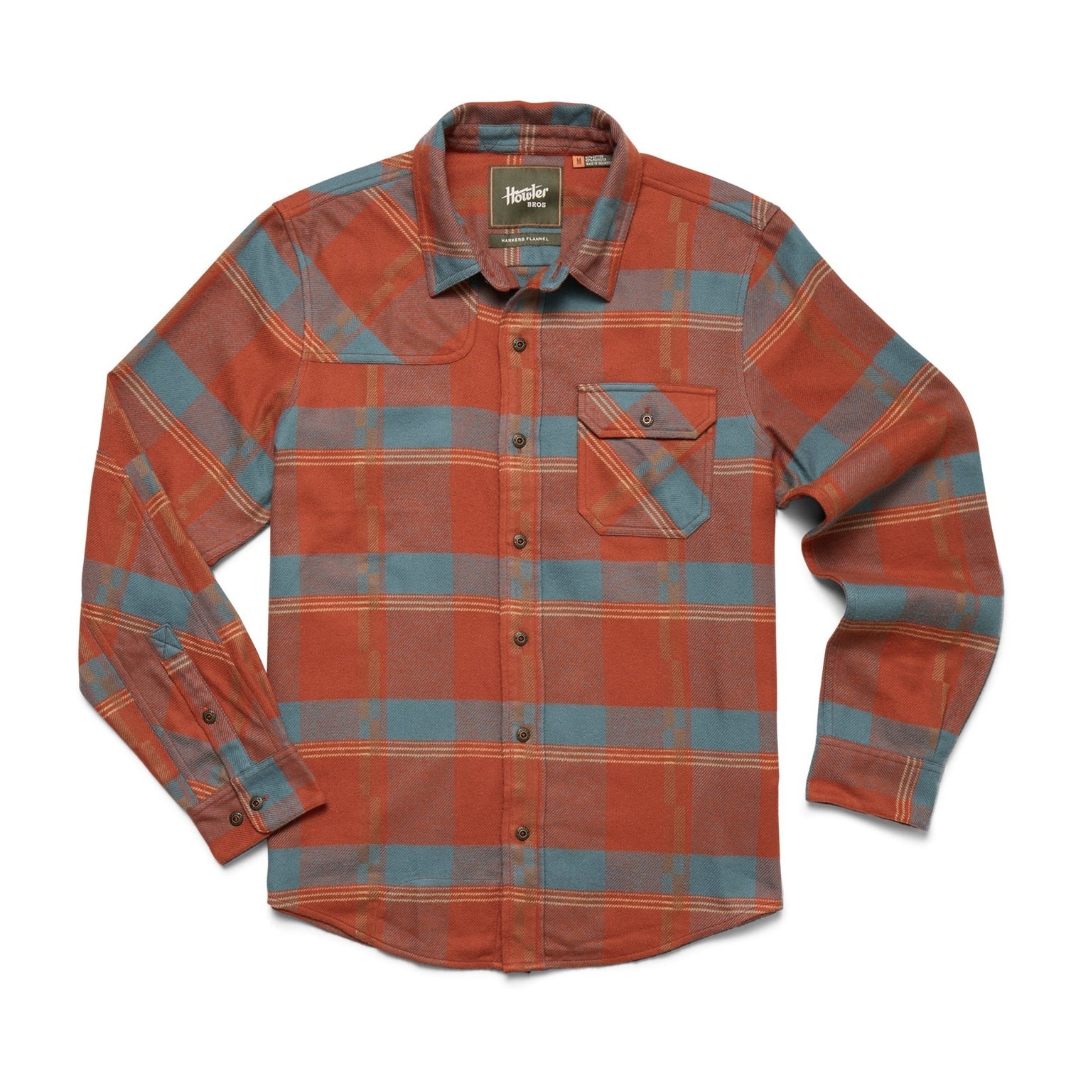 Howler Bros 01. MENS APPAREL - MENS LS SHIRTS - MENS LS BUTTON UP Men's Harker's Flannel BACKDROP PLAID | TERRACOTTA