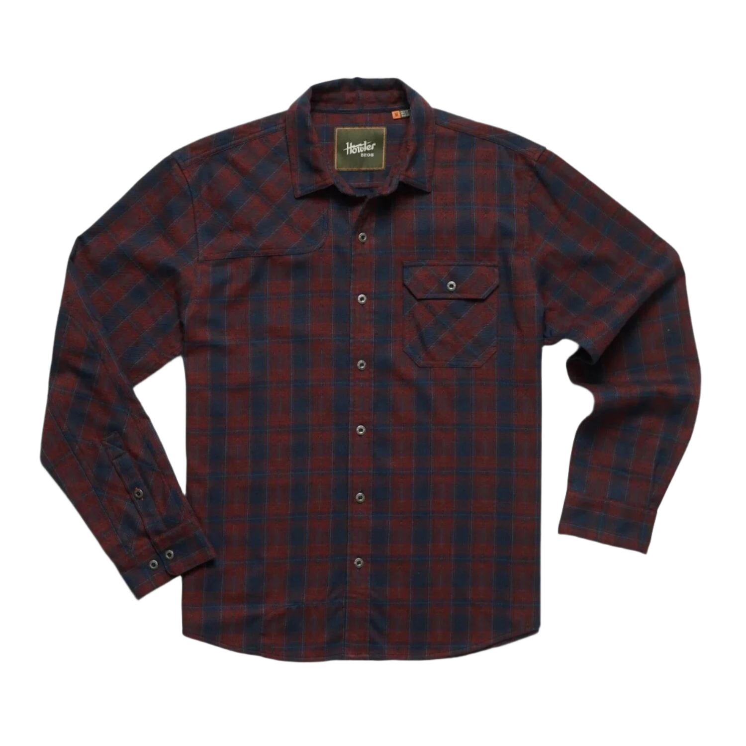 Howler Bros 01. MENS APPAREL - MENS LS SHIRTS - MENS LS BUTTON UP Men's Harker's Flannel BARRETT PLAID | BURGUNDY