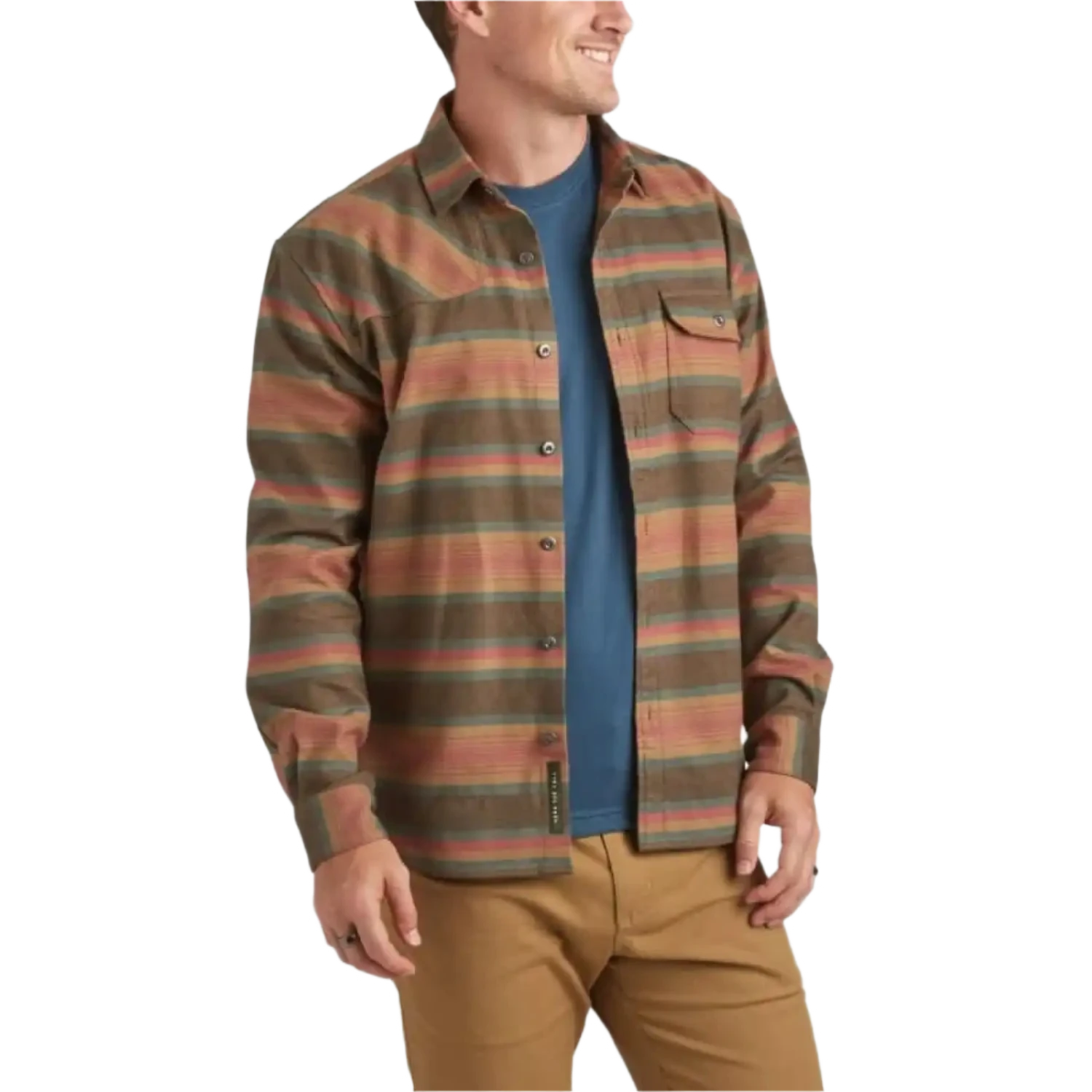 Howler Bros 01. MENS APPAREL - MENS LS SHIRTS - MENS LS BUTTON UP Men's Harker's Flannel PATHWAY STRIPE | SUNDOWN