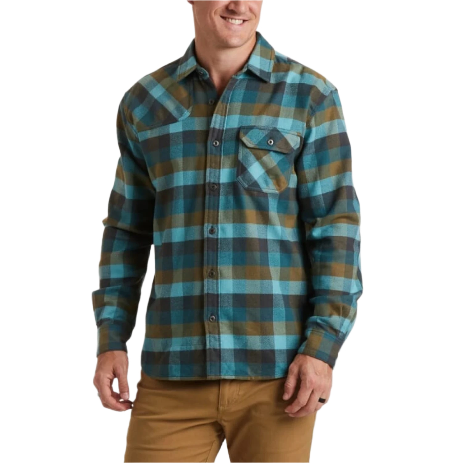 Howler Bros 01. MENS APPAREL - MENS LS SHIRTS - MENS LS BUTTON UP Men's Harker's Flannel GRICE PLAID | AQUAPOOL