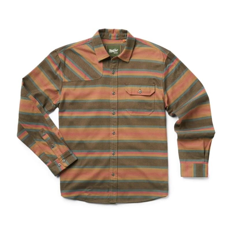 Howler Bros 01. MENS APPAREL - MENS LS SHIRTS - MENS LS BUTTON UP Men's Harker's Flannel PATHWAY STRIPE | SUNDOWN