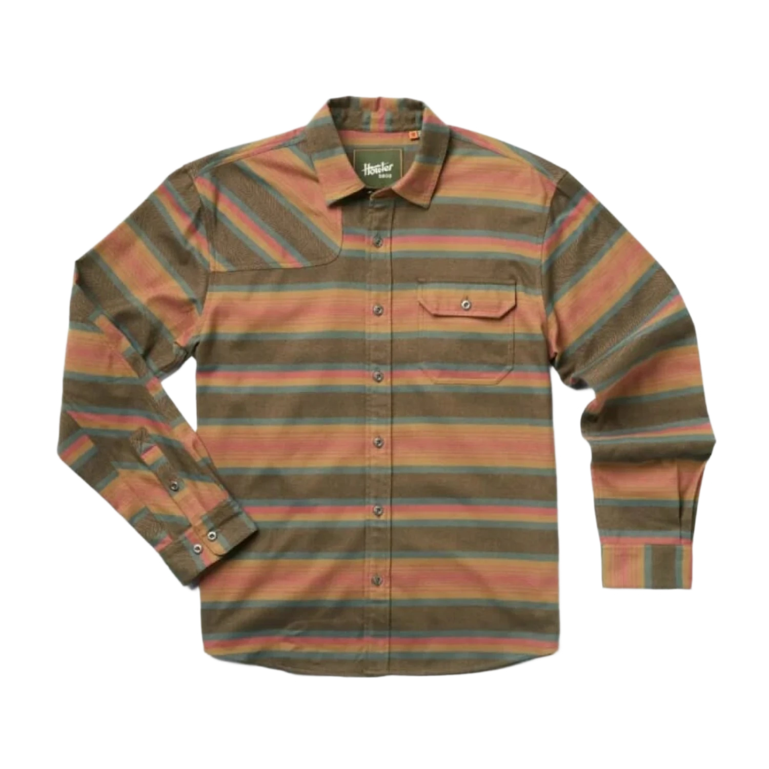 Howler Bros 01. MENS APPAREL - MENS LS SHIRTS - MENS LS BUTTON UP Men's Harker's Flannel PATHWAY STRIPE | SUNDOWN