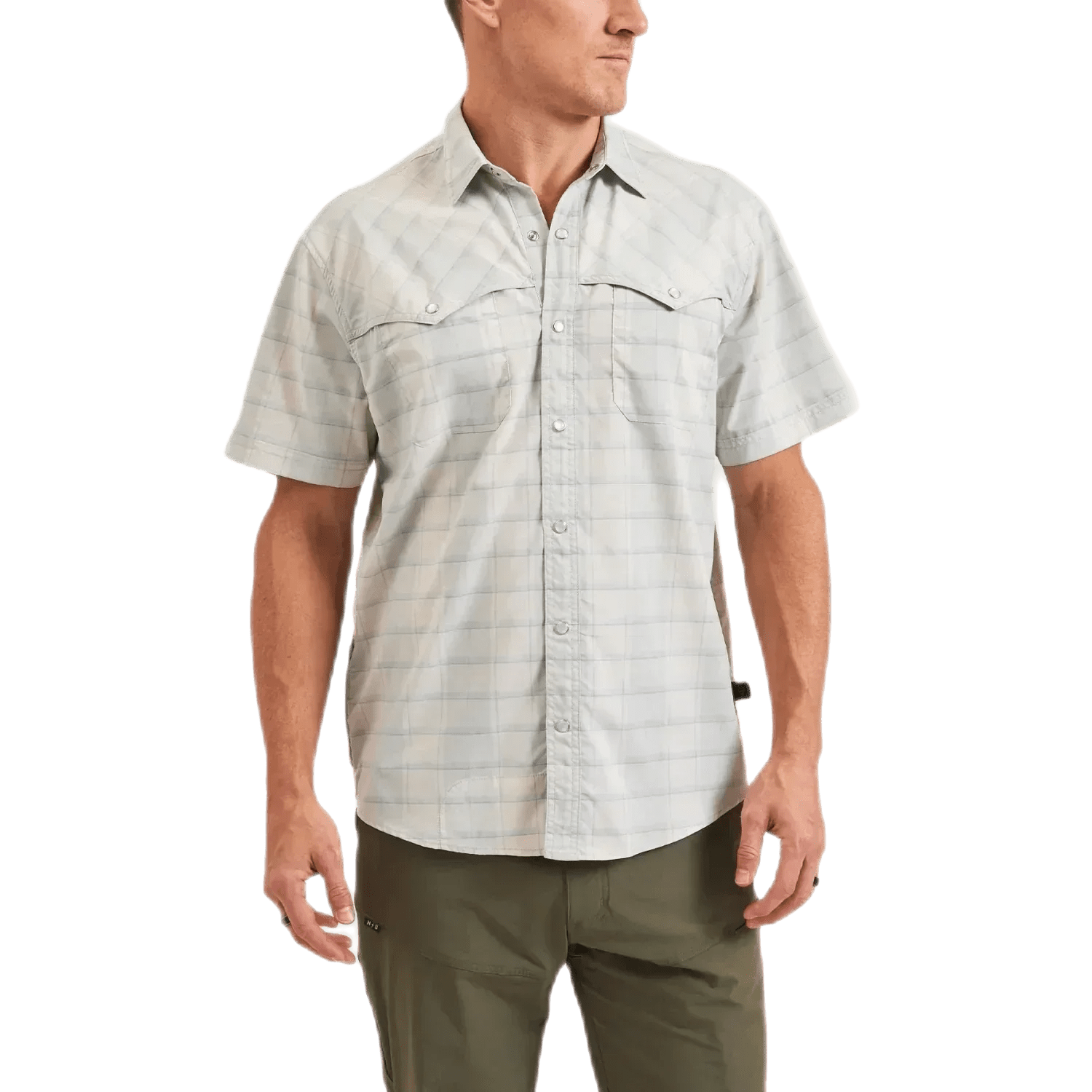 Howler Bros 01. MENS APPAREL - MENS SS SHIRTS - MENS SS BUTTON UP Men's Open Country Tech Shirt BRADEN PLAID | CHALK