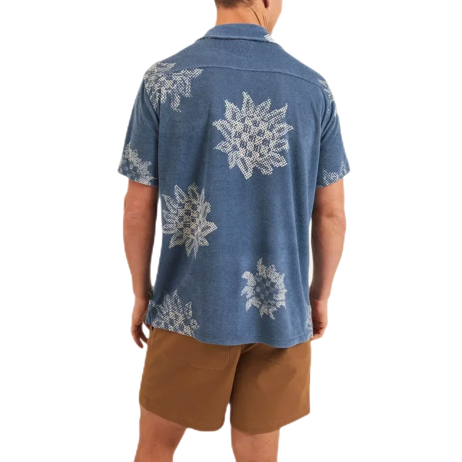 Howler Bros 01. MENS APPAREL - MENS SS SHIRTS - MENS SS BUTTON UP Men's Palapa Terry Shirt SUNFLOWER PIXELS | POSTAL BLUE