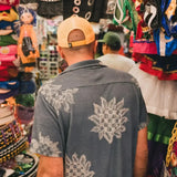 Howler Bros 01. MENS APPAREL - MENS SS SHIRTS - MENS SS BUTTON UP Men's Palapa Terry Shirt SUNFLOWER PIXELS | POSTAL BLUE