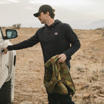 Howler Bros 01. MENS APPAREL - MENS HOODIES|SWEATERS - MENS PO HOODY Men's Palo Duro Grid Fleece Hoodie MOUNTAIN GRID | ANTIQUE BLACK