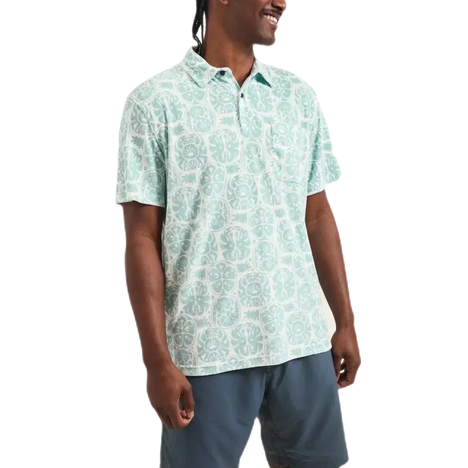 Howler Bros 01. MENS APPAREL - MENS SS SHIRTS - MENS SS POLO Men's Plusherman Terry Polo LEAFY IDOLS | MINTY