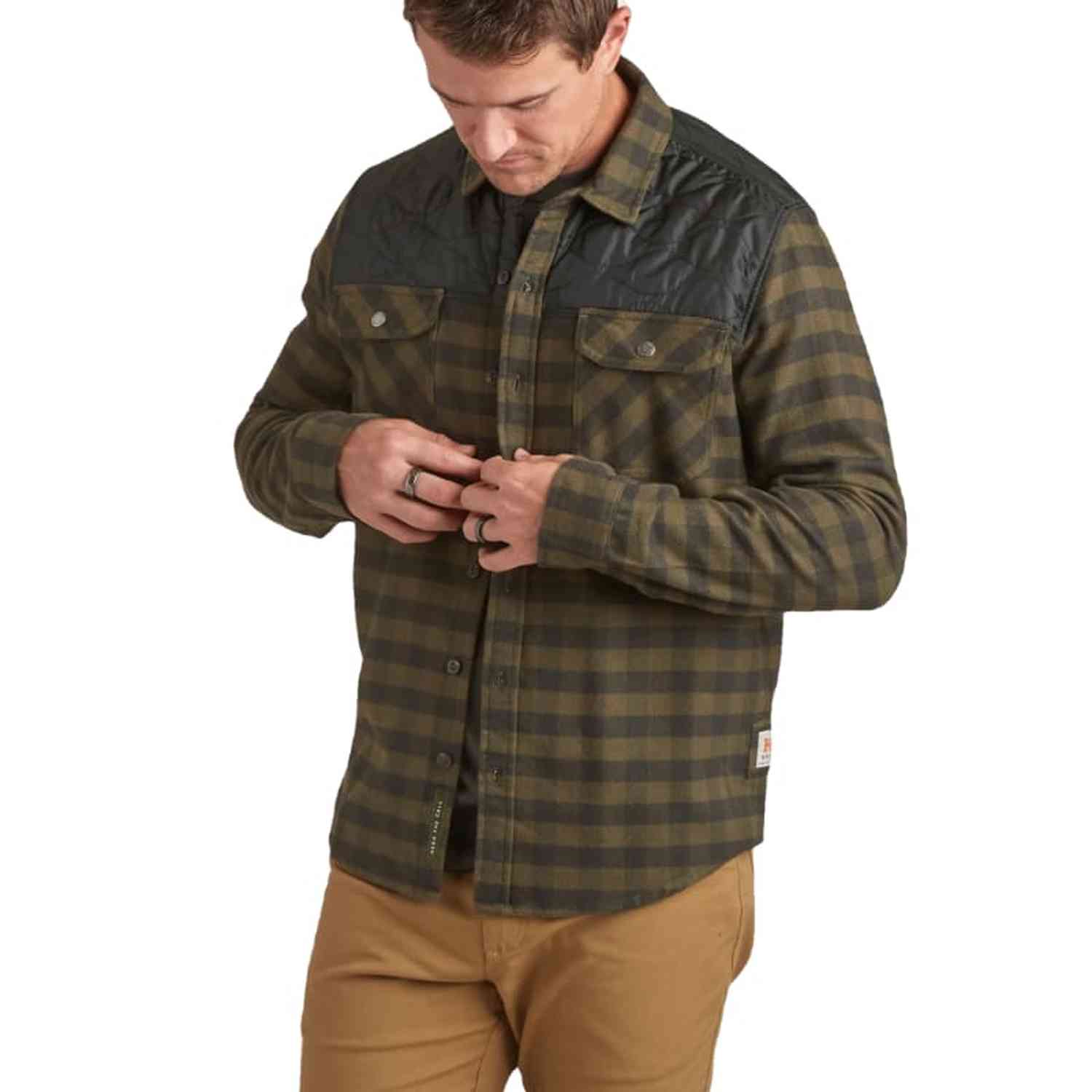 Howler Bros 01. MENS APPAREL - MENS LS SHIRTS - MENS LS BUTTON UP Men's Quintana Quilted Flannel CODY CHECK | ANTIQUE BLACK