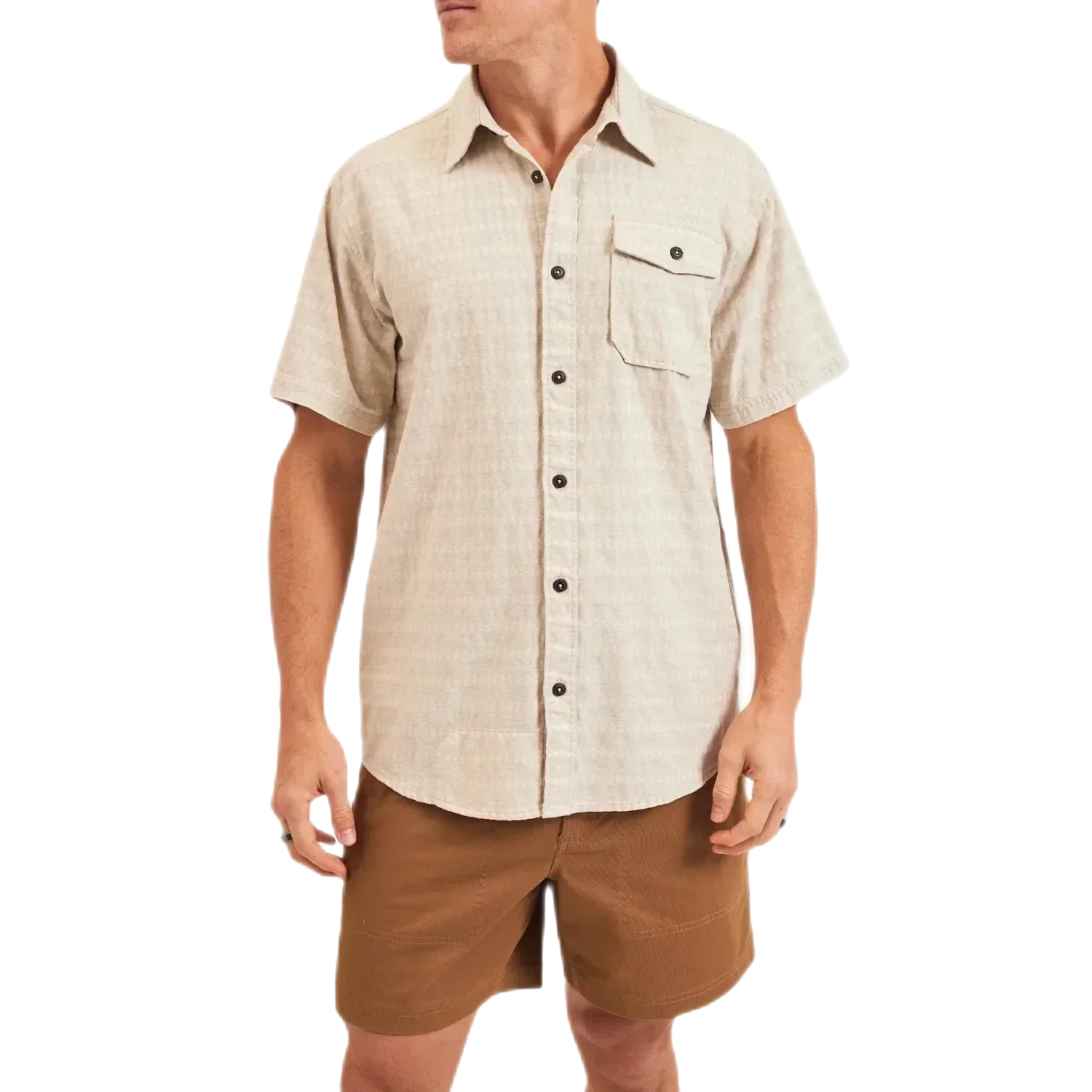 Howler Bros 01. MENS APPAREL - MENS SS SHIRTS - MENS SS BUTTON UP Men's San Gabriel Short Sleeve DIAMOND DOBBY | OFF WHITE