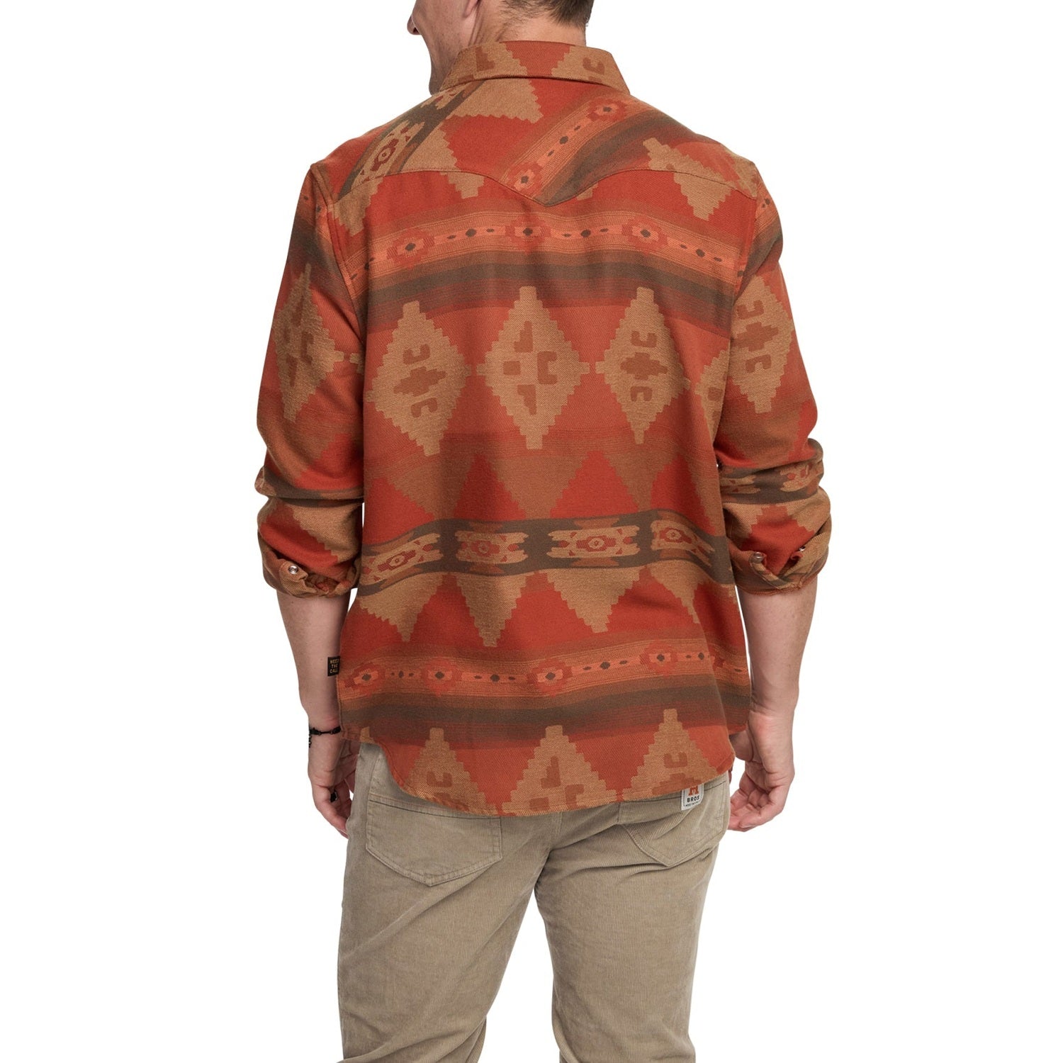 Howler Bros 01. MENS APPAREL - MENS LS SHIRTS - MENS LS BUTTON UP Men's Sheridan Flannel MITLA MOTIFS | TERRACOTTA