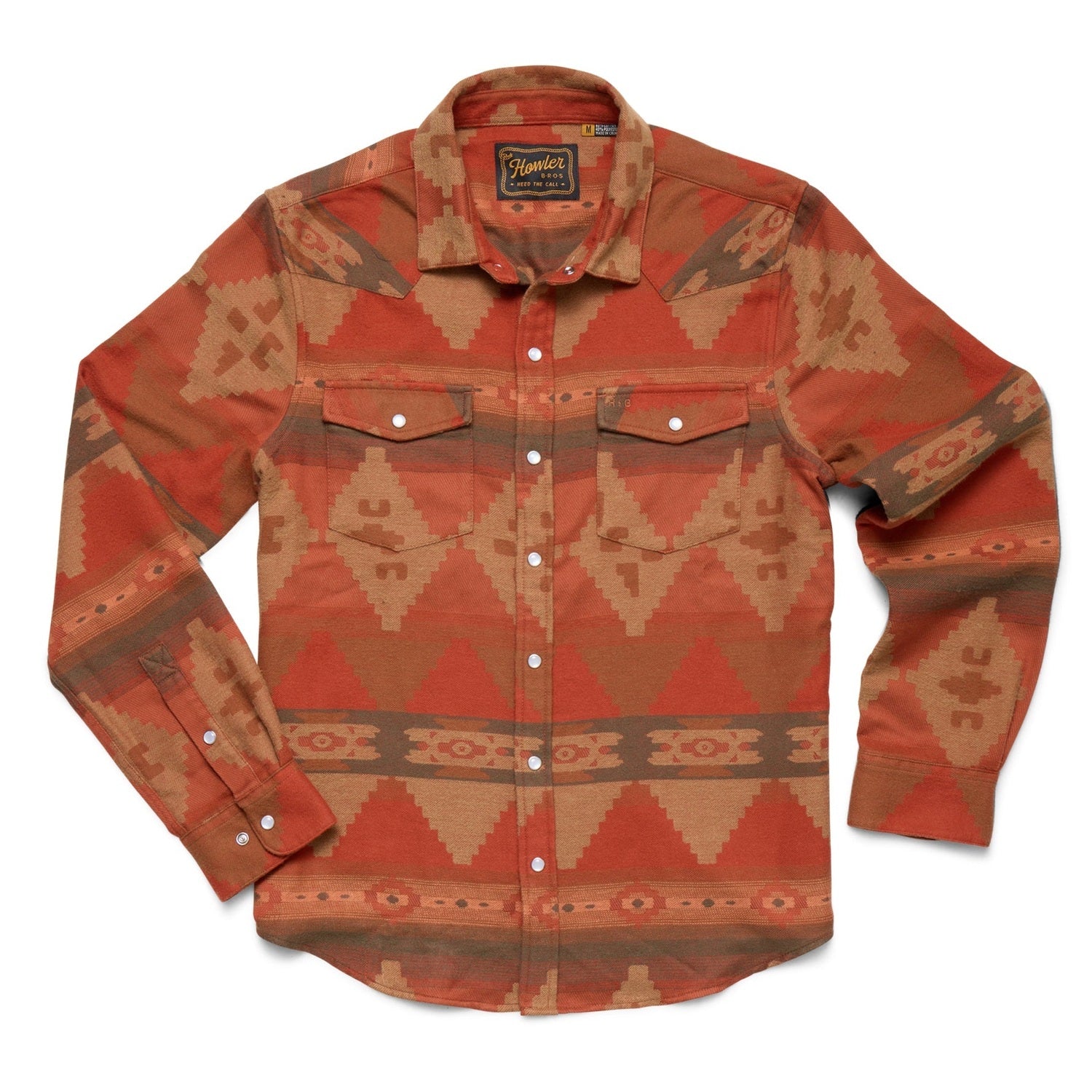 Howler Bros 01. MENS APPAREL - MENS LS SHIRTS - MENS LS BUTTON UP Men's Sheridan Flannel MITLA MOTIFS | TERRACOTTA