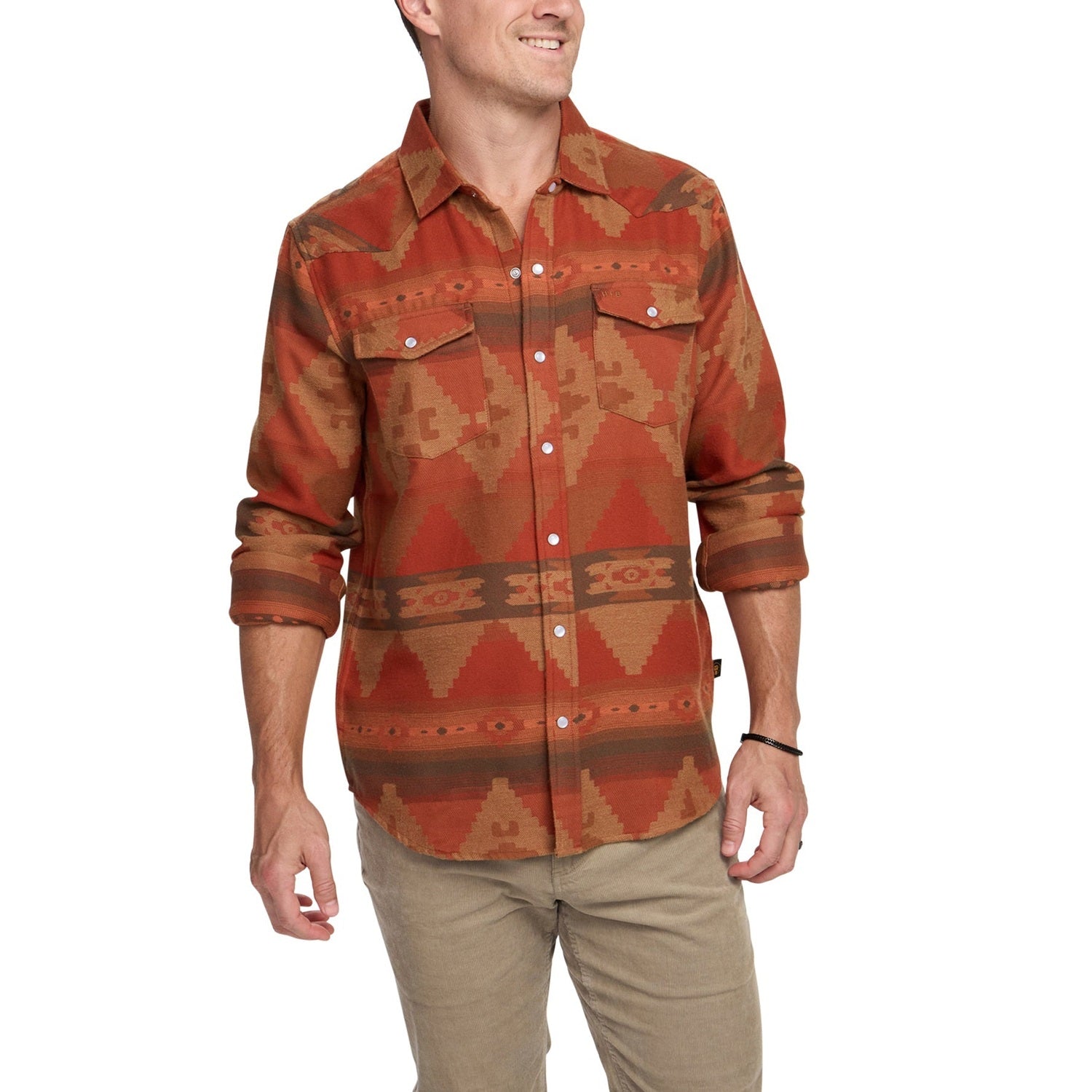 Howler Bros 01. MENS APPAREL - MENS LS SHIRTS - MENS LS BUTTON UP Men's Sheridan Flannel MITLA MOTIFS | TERRACOTTA