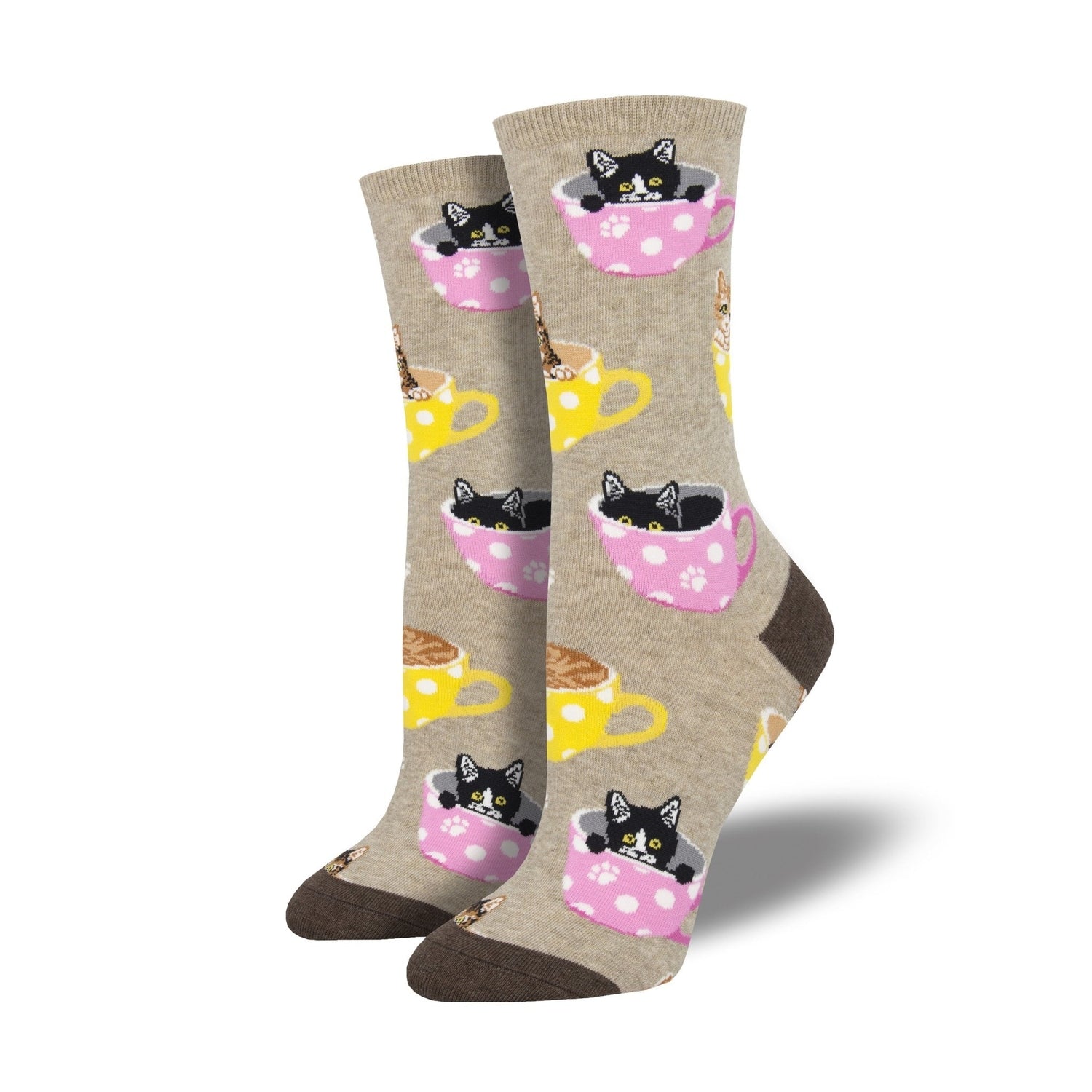 Socksmith 06. SOCKS - WOMENS SOCKS - WOMENS SOCKS GIFT Women's Cat-Feinated Crew Socks | Hemp Heather