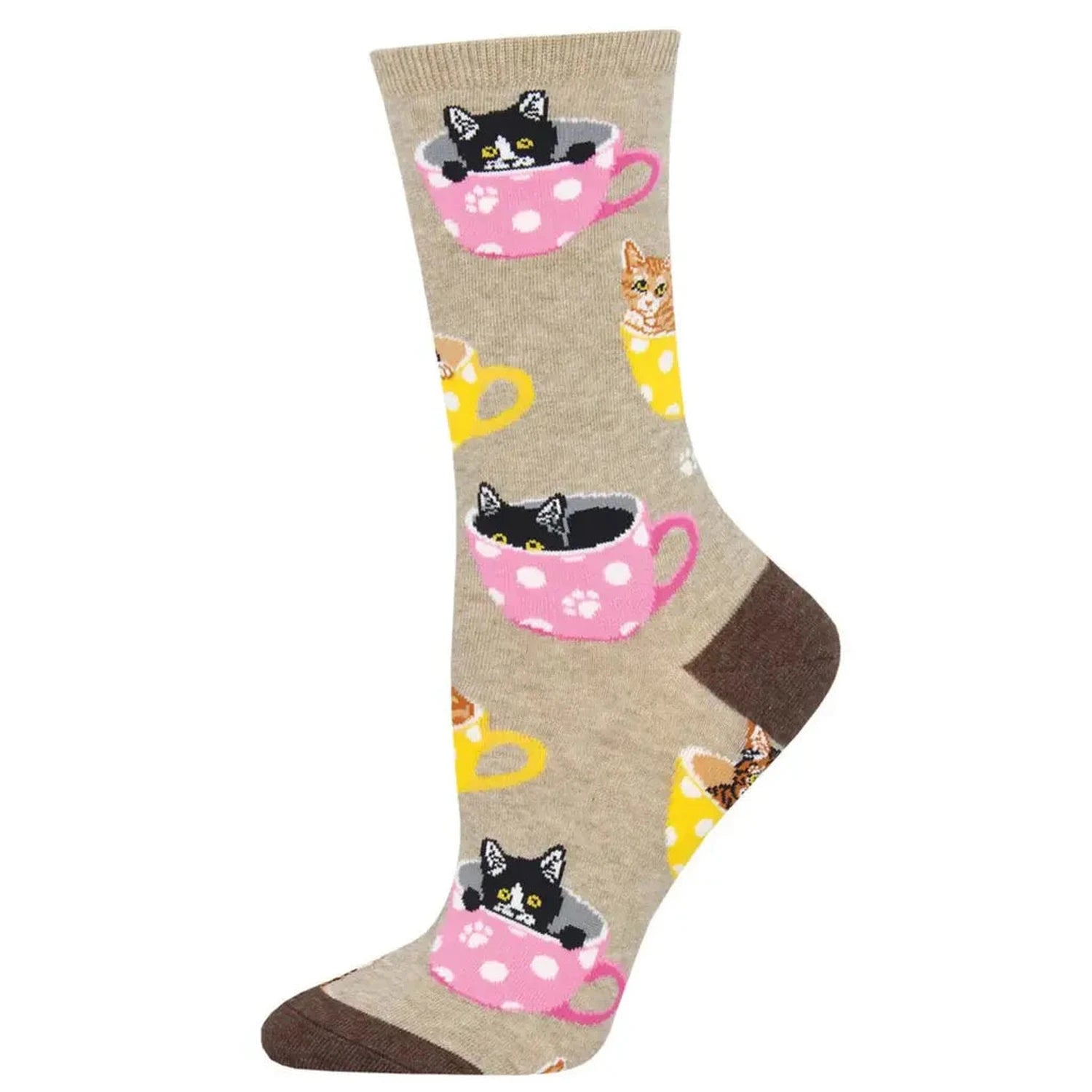 Socksmith 06. SOCKS - WOMENS SOCKS - WOMENS SOCKS GIFT Women's Cat-Feinated Crew Socks | Hemp Heather