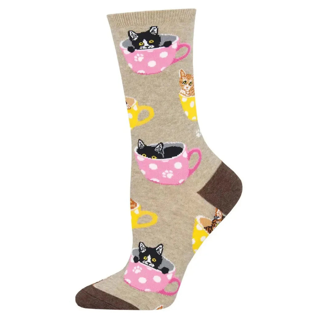 Women’s Cat-Feinated Crew Socks | Hemp Heather Socksmith