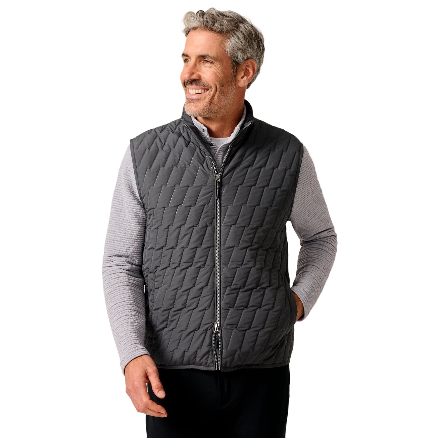 johnnie-O 01. MENS APPAREL - MENS VEST - MENS VEST CASUAL Men's Belfry Quilted Puffer Vest DARK GRAY