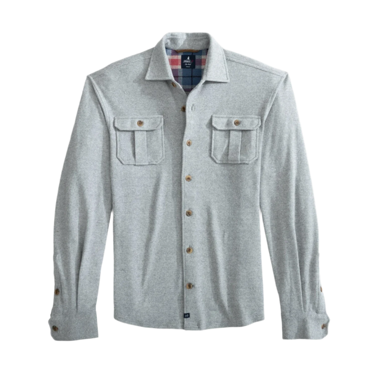 johnnie-O 01. MENS APPAREL - MENS LS SHIRTS - MENS LS BUTTON UP Men's Brayden Stretch Flannel Lodge Shirt LIGHT GRAY