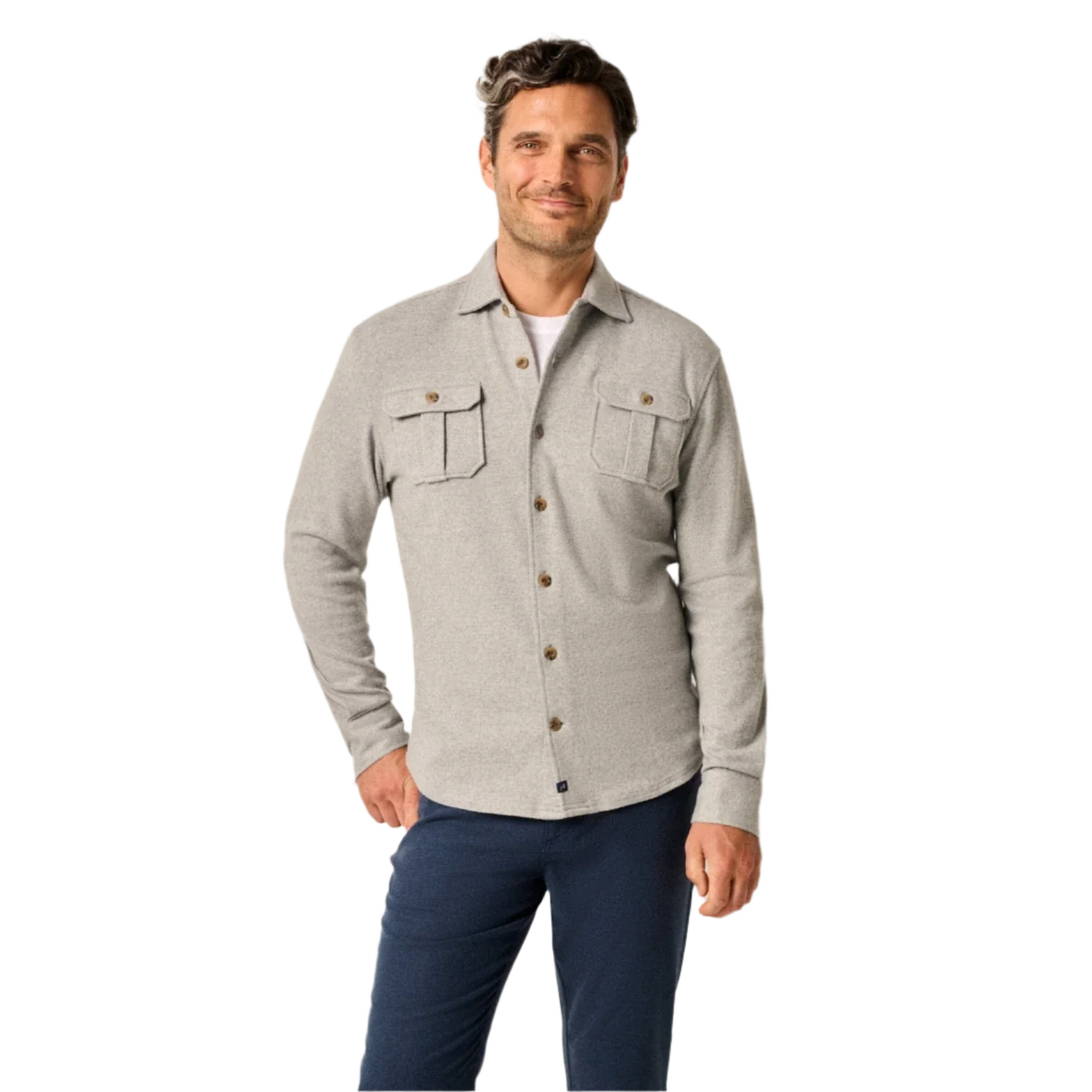 johnnie-O 01. MENS APPAREL - MENS LS SHIRTS - MENS LS BUTTON UP Men's Brayden Stretch Flannel Lodge Shirt LIGHT GRAY