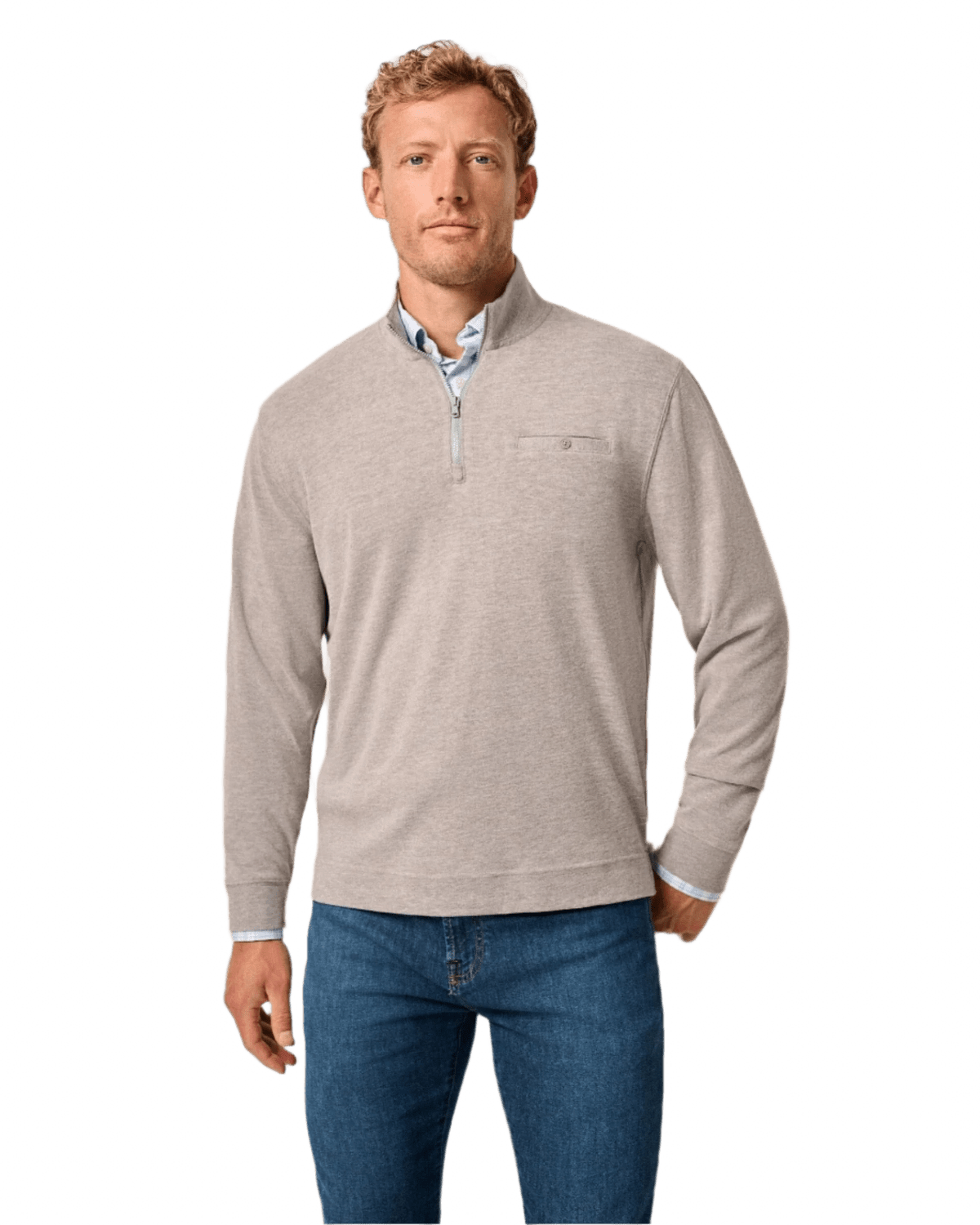 johnnie-O 01. MENS APPAREL - MENS HOODIES|SWEATERS - MENS PO Q ZIP Men's Castro 1/4 Zip Pullover LIGHT GRAY