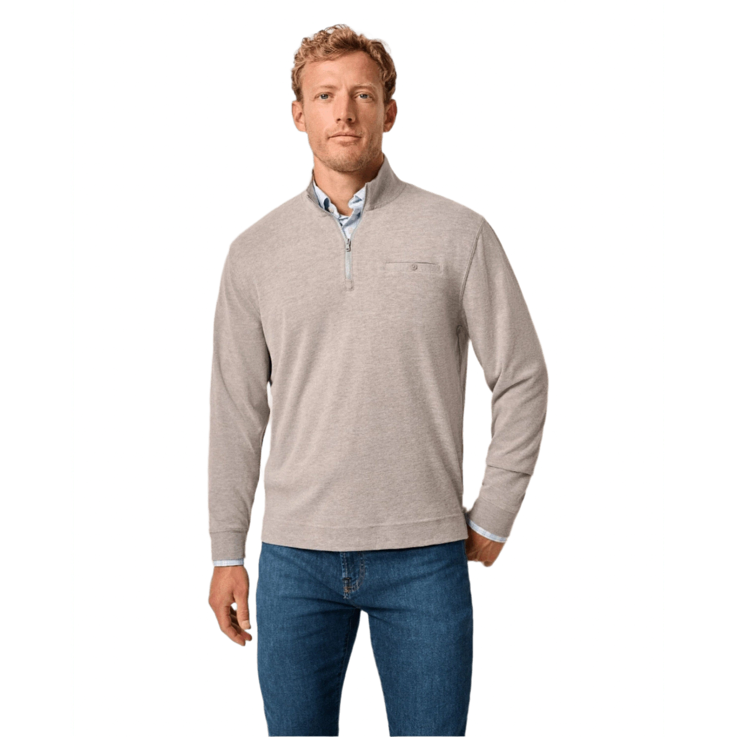 johnnie-O 01. MENS APPAREL - MENS HOODIES|SWEATERS - MENS PO Q ZIP Men's Castro 1/4 Zip Pullover LIGHT GRAY