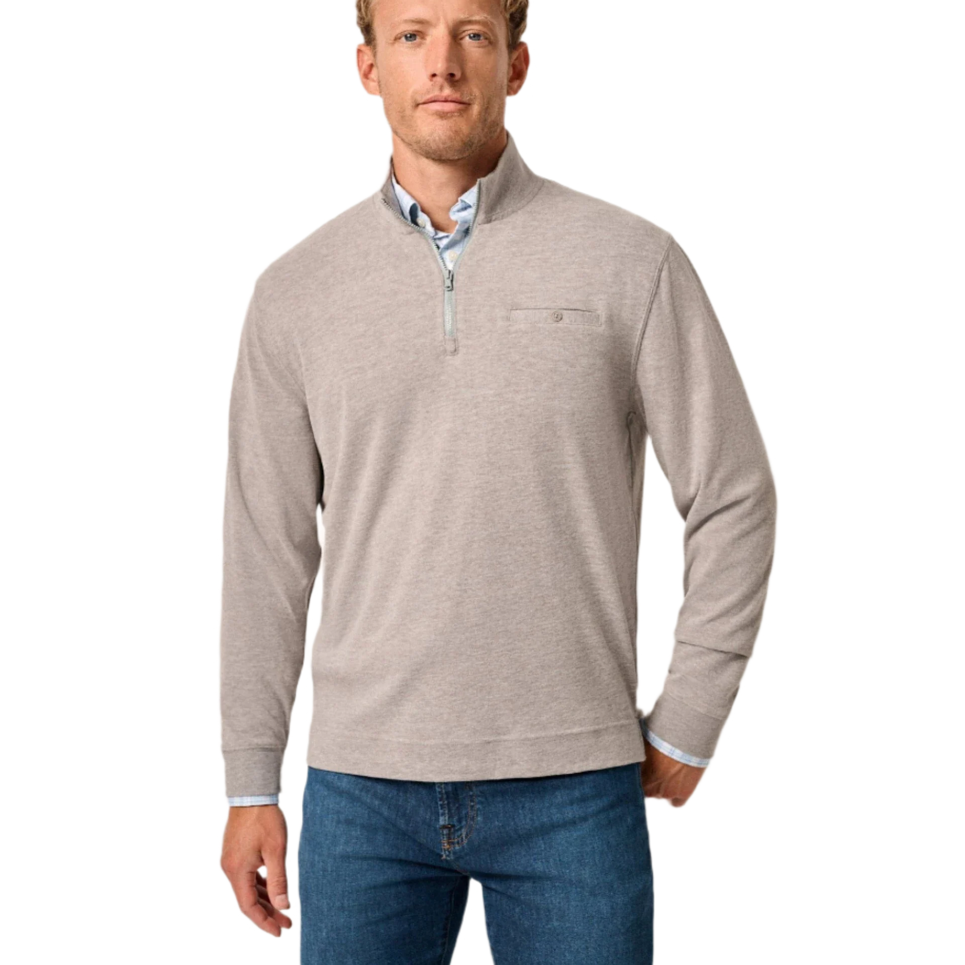 johnnie-O 01. MENS APPAREL - MENS HOODIES|SWEATERS - MENS PO Q ZIP Men's Castro 1/4 Zip Pullover LIGHT GRAY