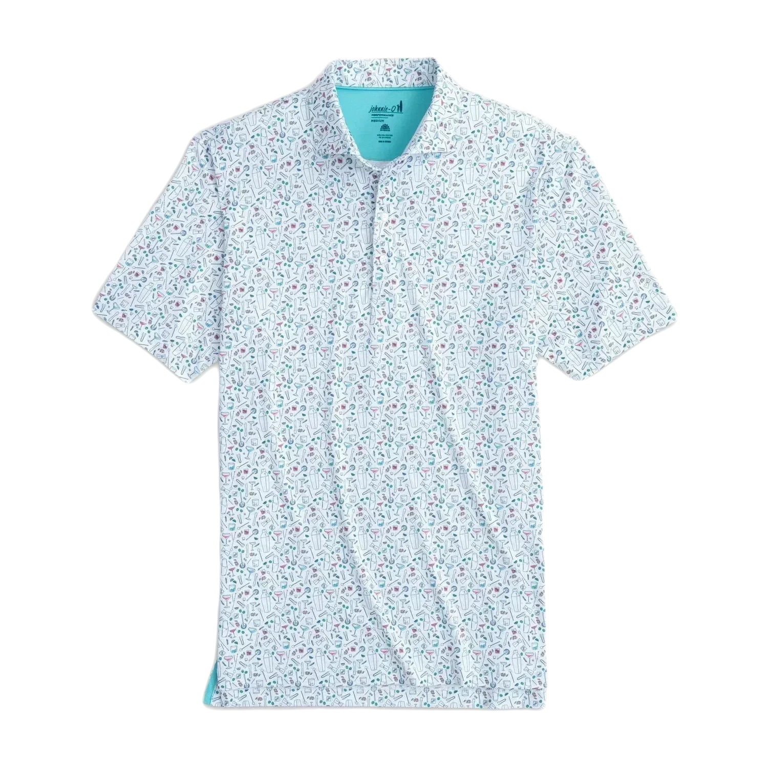johnnie-O 01. MENS APPAREL - MENS SS SHIRTS - MENS SS POLO Men's Cocktail Chemistry Printed Jersey Performance Polo WHITE