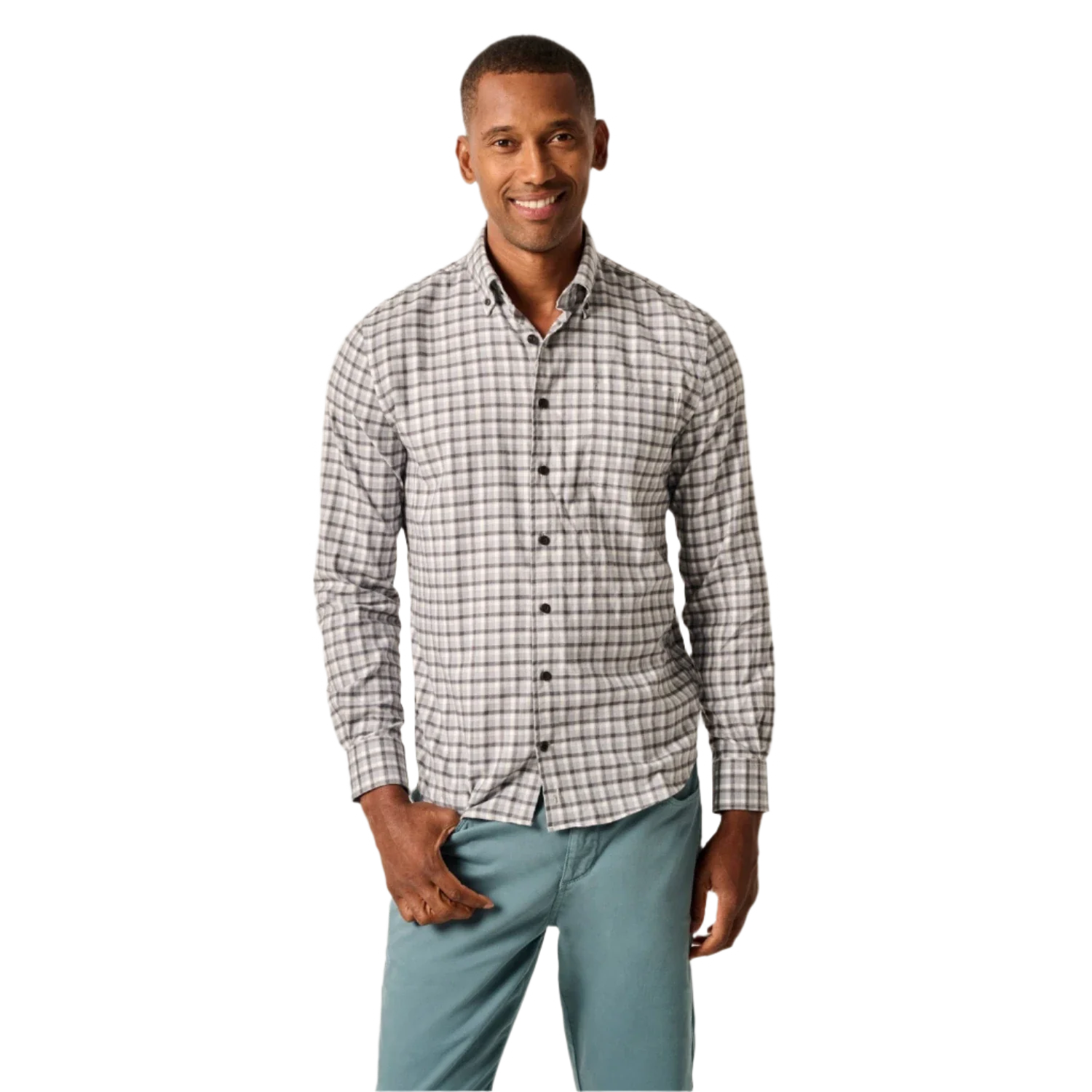 johnnie-O 01. MENS APPAREL - MENS LS SHIRTS - MENS LS BUTTON UP Men's Hangin' Out Performance Button Up Shirt - Tally LIGHT GRAY