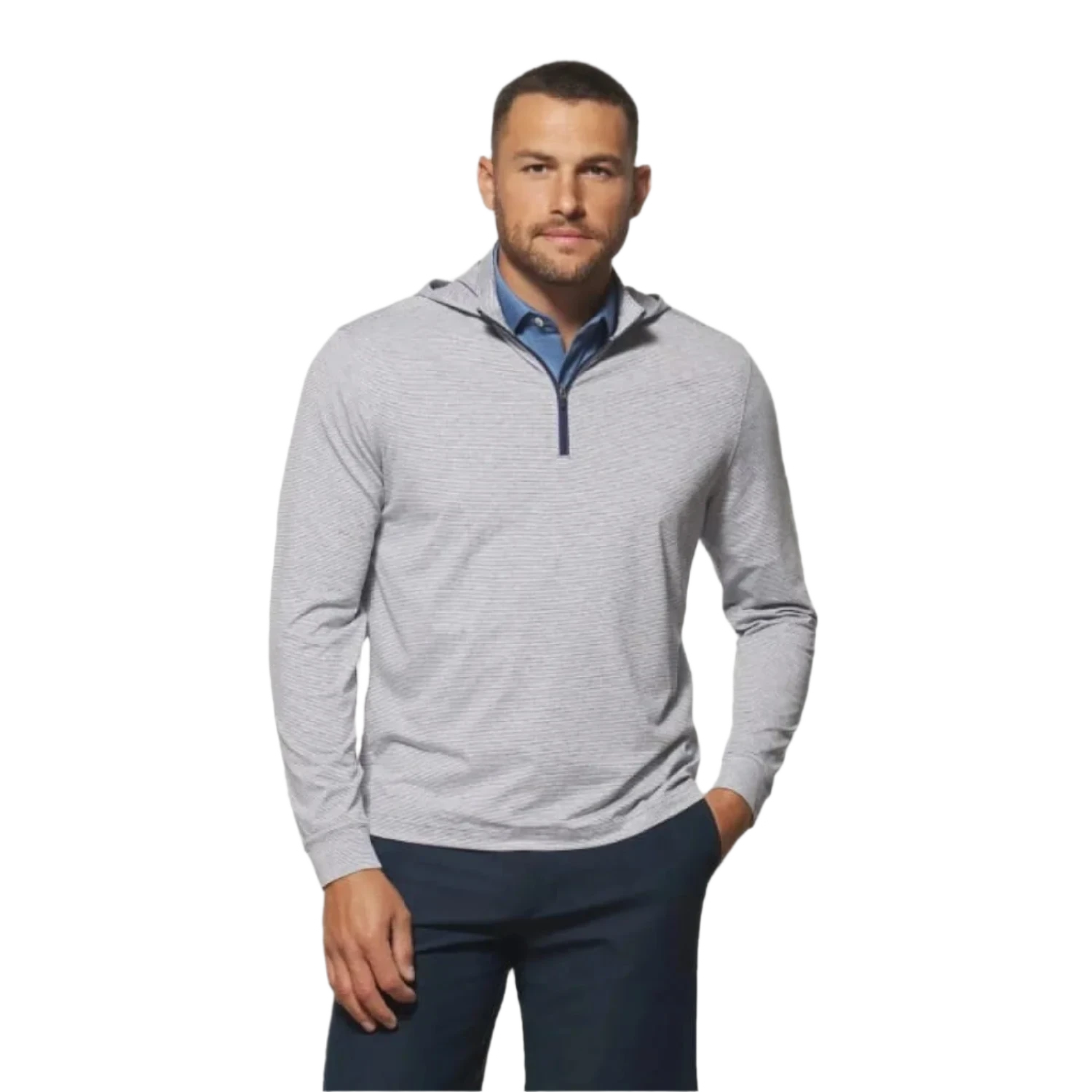 johnnie-O 01. MENS APPAREL - MENS LS SHIRTS - MENS LS HOODY Men's Hybrid Performance Quarter Zip Hoodie HEATHER TWILIGHT