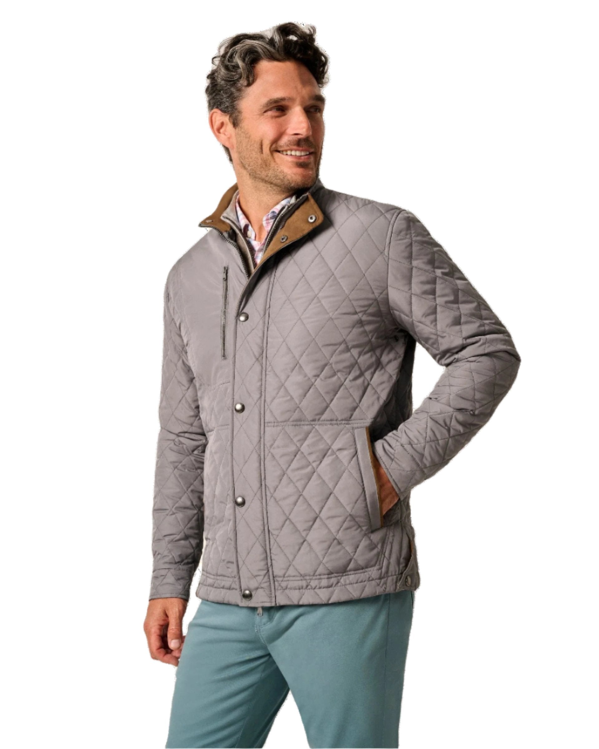 johnnie-O 01. MENS APPAREL - MENS JACKETS - MENS JACKETS INSULATED Men's Juno Quilted Snap Jacket CONCRETE