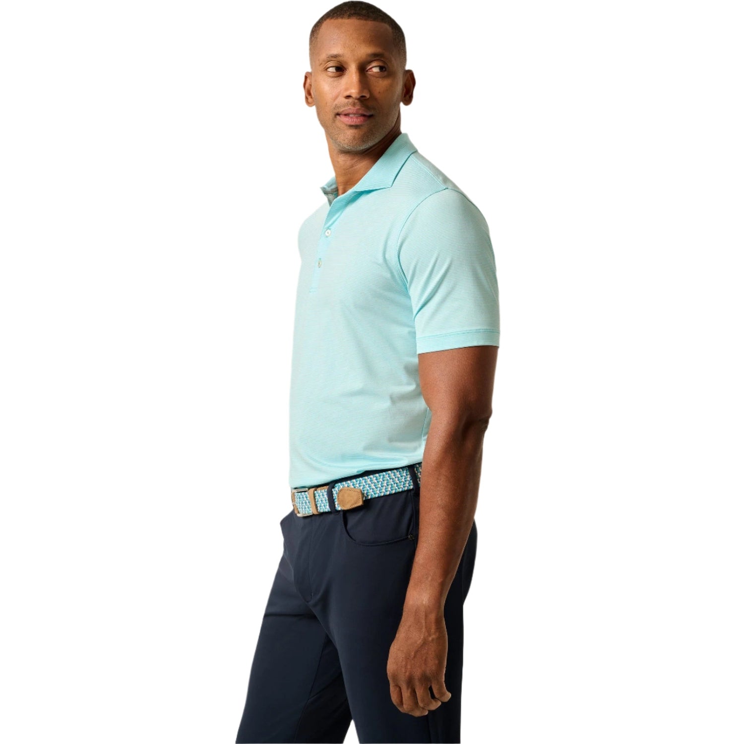 johnnie-O 01. MENS APPAREL - MENS SS SHIRTS - MENS SS POLO Men's Lyndonn Striped Polo PEACOCK