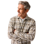 johnnie-O 01. MENS APPAREL - MENS LS SHIRTS - MENS LS BUTTON UP Men's Marcelo Plaid Flannel Knit Button-Up Shirt LIGHT GRAY