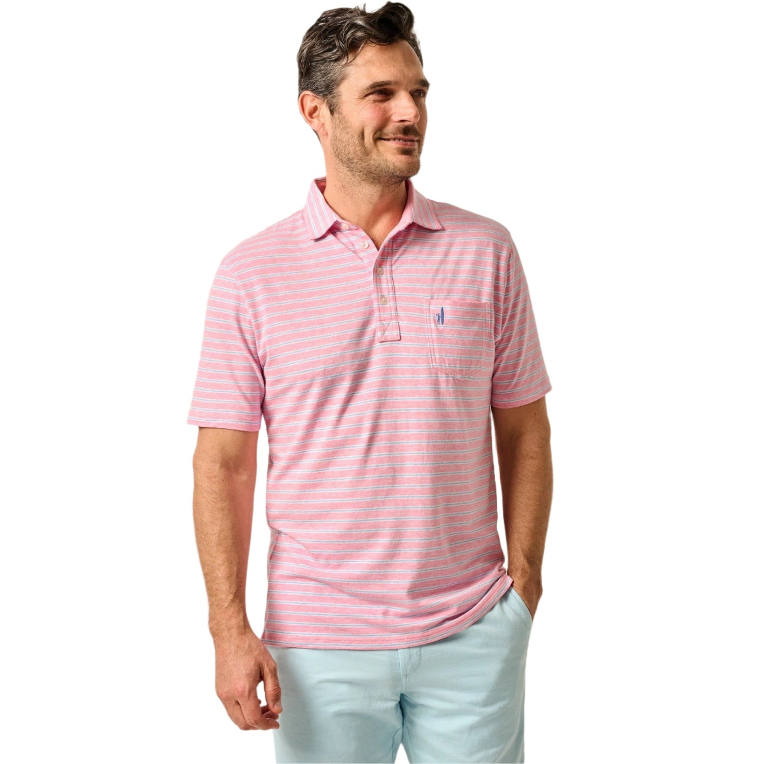 johnnie-O 01. MENS APPAREL - MENS SS SHIRTS - MENS SS POLO Men's Matthis Stripe Polo PETAL