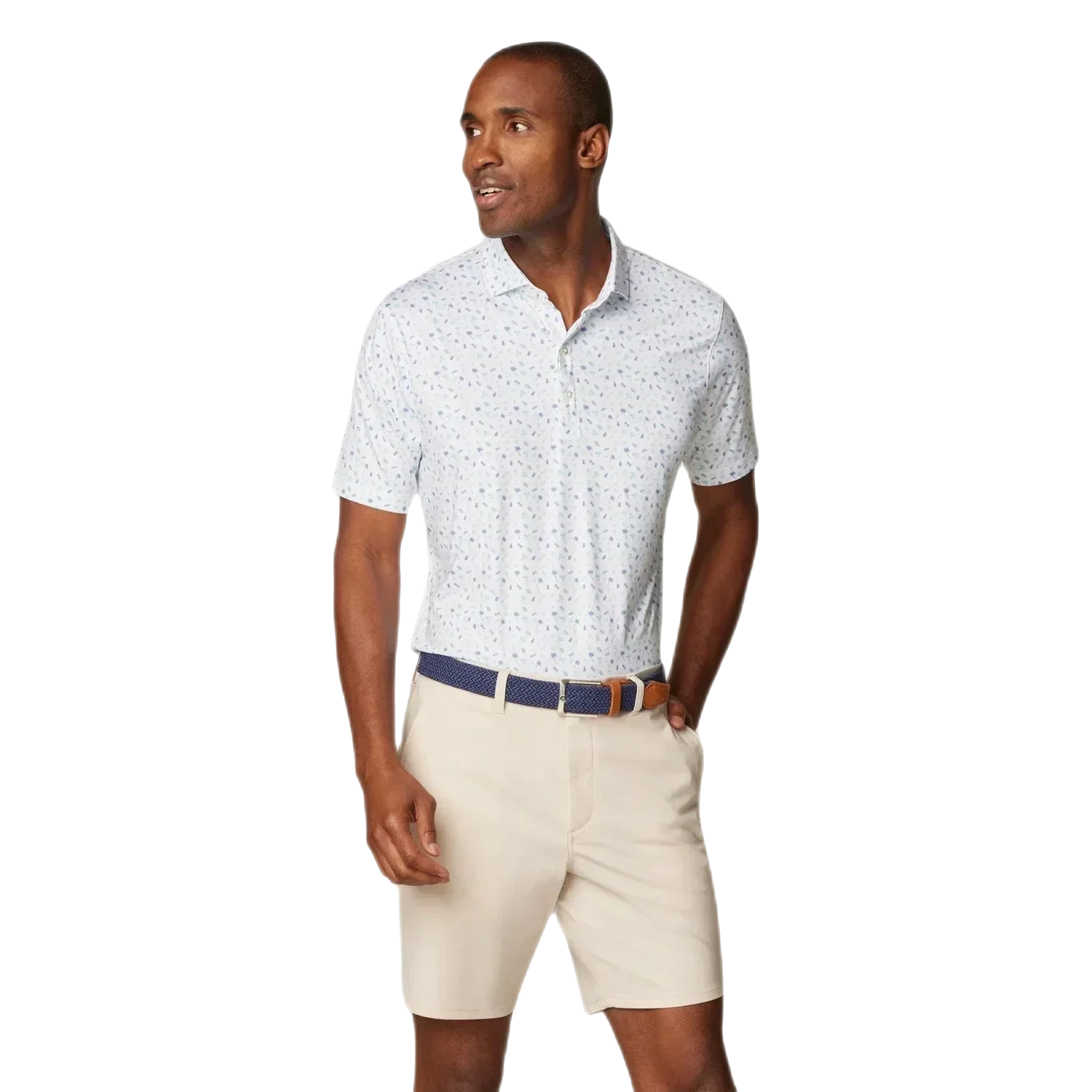 johnnie-O 01. MENS APPAREL - MENS SS SHIRTS - MENS SS POLO Men's Oceano Printed Featherweight Performance Polo WHITE