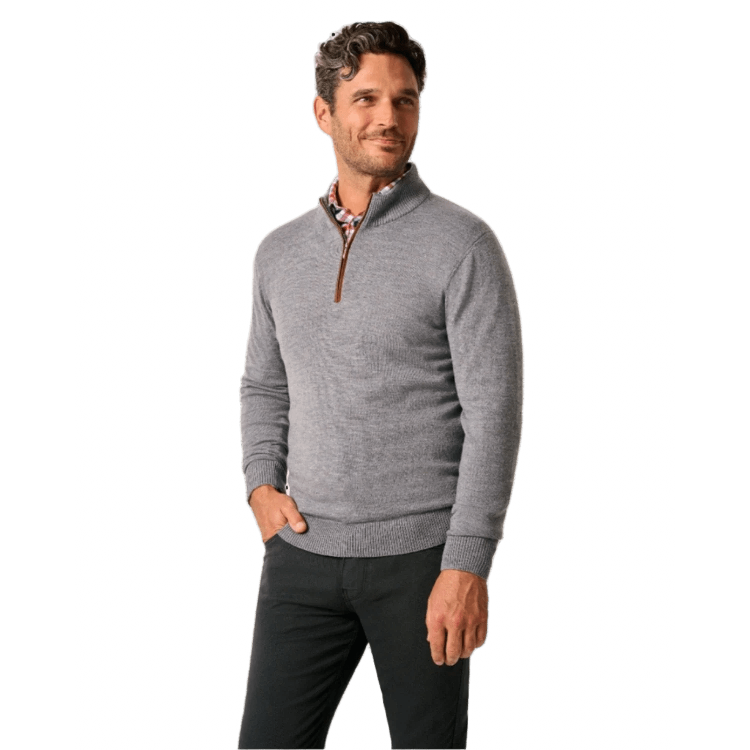 johnnie-O 01. MENS APPAREL - MENS HOODIES|SWEATERS - MENS PO Q ZIP Men's Raynor Merino 1/4 Zip Sweater LIGHT GRAY