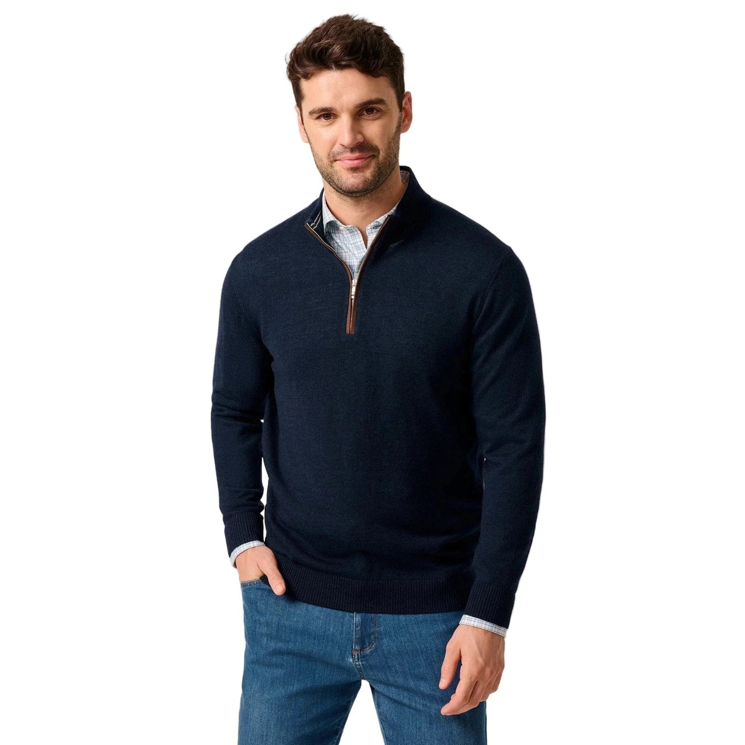 johnnie-O 01. MENS APPAREL - MENS HOODIES|SWEATERS - MENS PO Q ZIP Men's Raynor Merino 1/4 Zip Sweater NAVY