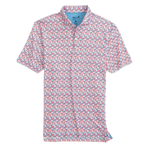 johnnie-O 01. MENS APPAREL - MENS SS SHIRTS - MENS SS POLO Men's Royal Palm Printed Jersey Performance Polo MALIBU RED