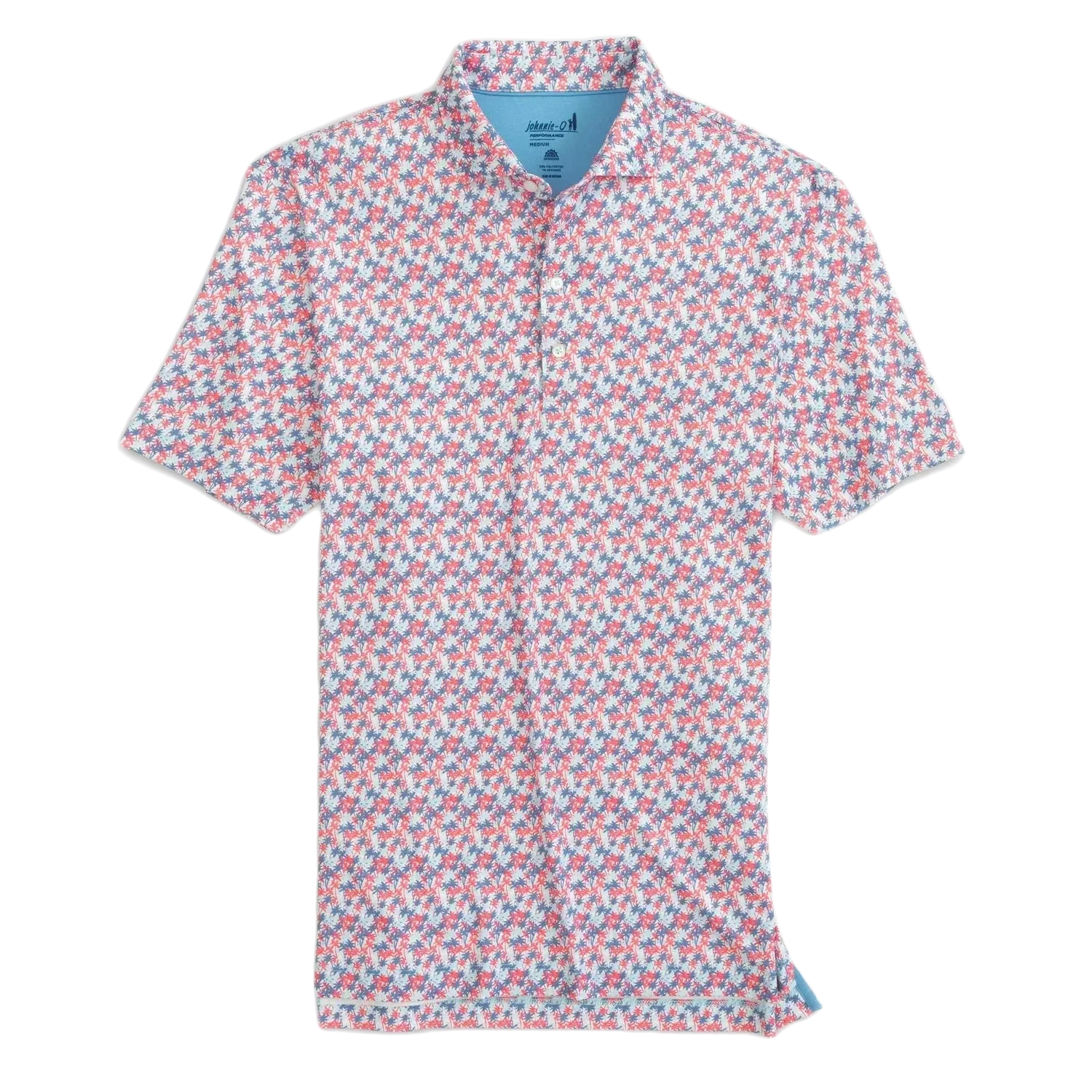 johnnie-O 01. MENS APPAREL - MENS SS SHIRTS - MENS SS POLO Men's Royal Palm Printed Jersey Performance Polo MALIBU RED