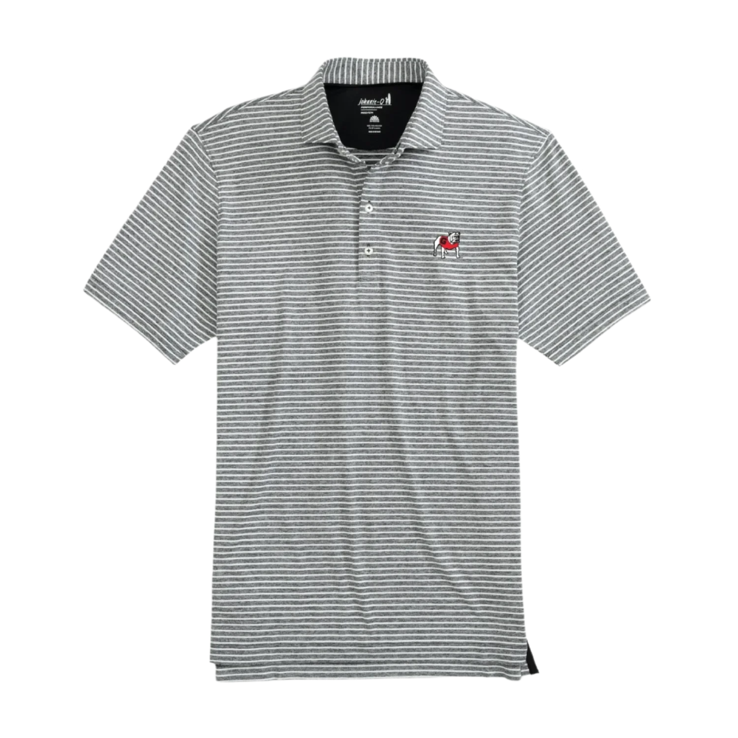 johnnie-O 01. MENS APPAREL - MENS SS SHIRTS - MENS SS POLO Men's UGA Clipper Striped Jersey Performance Polo BLACK