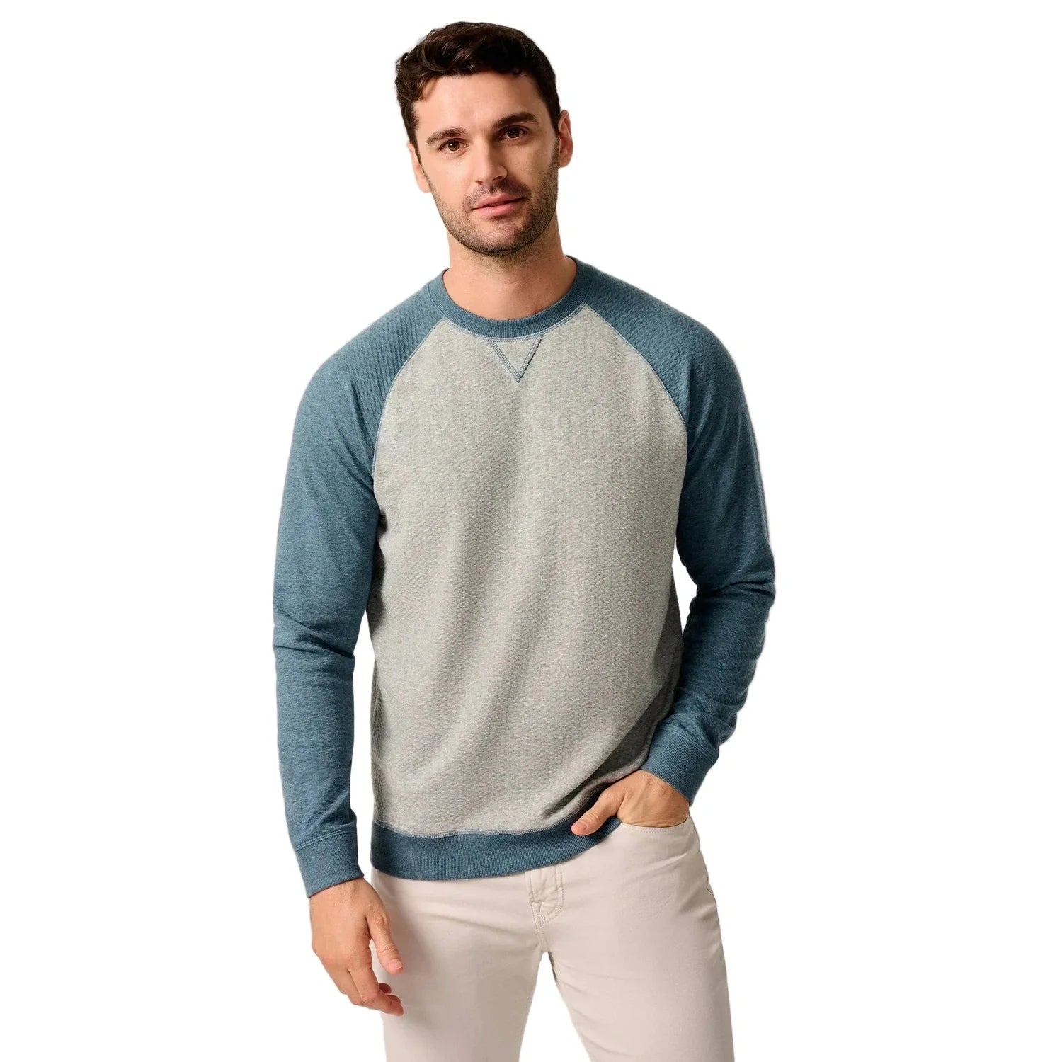 johnnie-O 01. MENS APPAREL - MENS LS SHIRTS - MENS LS CASUAL Men's Weyburn Ripple Knit Baseball Sweatshirt LIGHT GRAY
