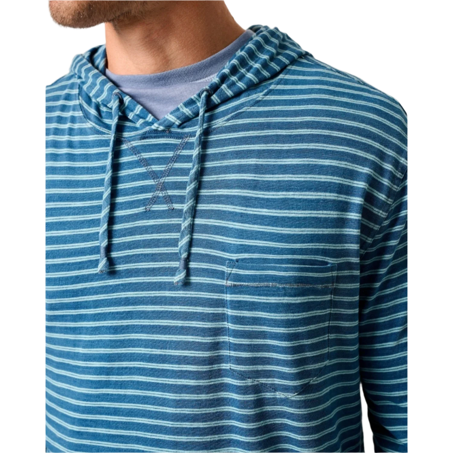 johnnie-O 01. MENS APPAREL - MENS LS SHIRTS - MENS LS HOODY Men's Zeus Striped Cotton Hoodie INDIGO