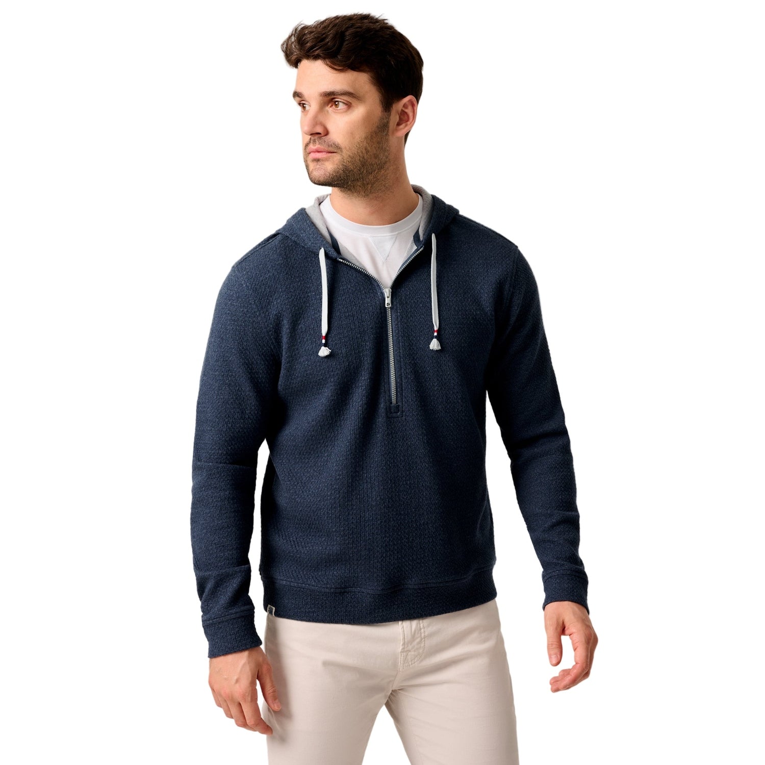 johnnie-O 01. MENS APPAREL - MENS LS SHIRTS - MENS LS HOODY Men's Zoeller Ripple Knit Half-Zip Hoodie INDIGO