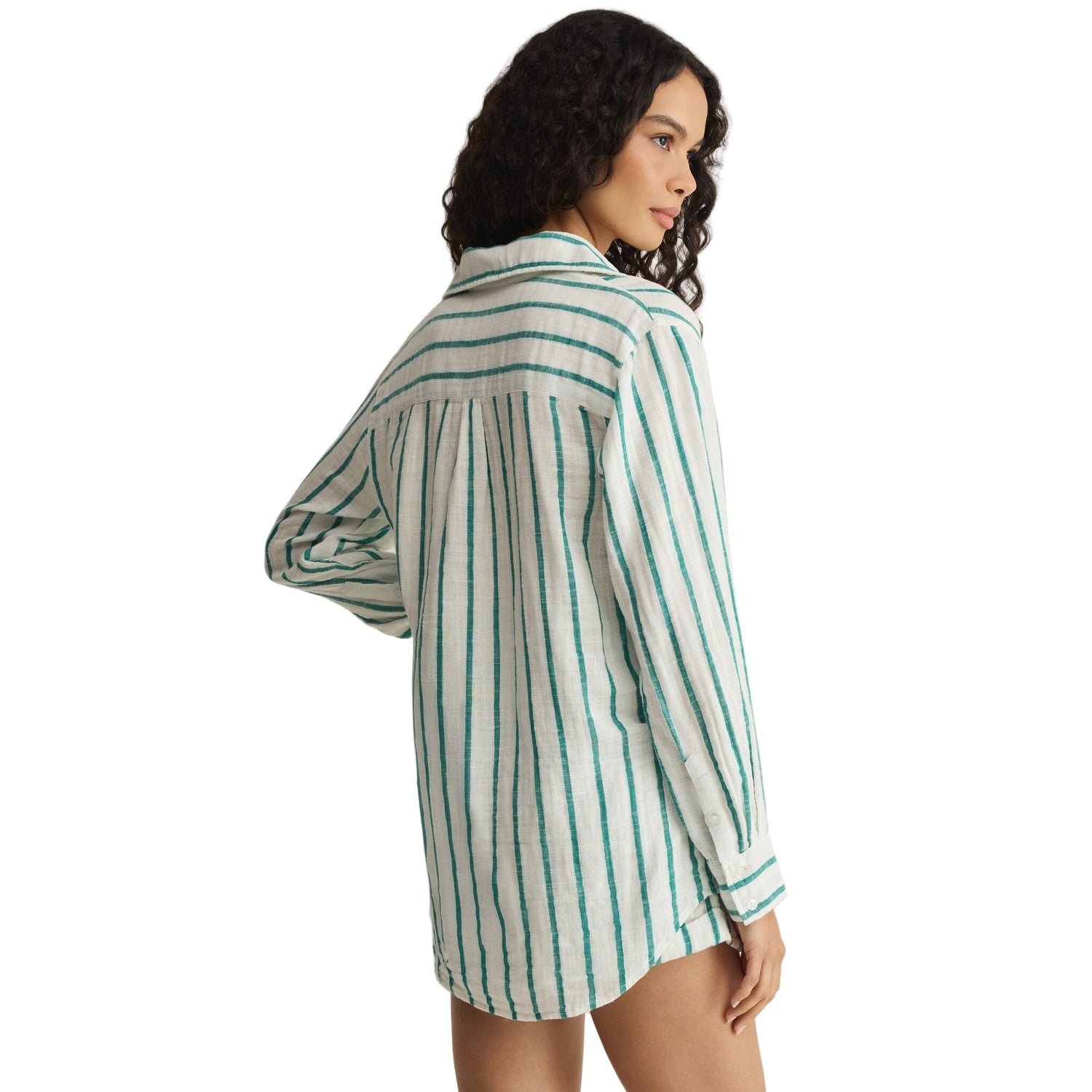 Z Supply 02. WOMENS APPAREL - WOMENS LS SHIRTS - WOMENS LS LOUNGE Women's Saturdays Stripe Shirt RFR RAINFOREST